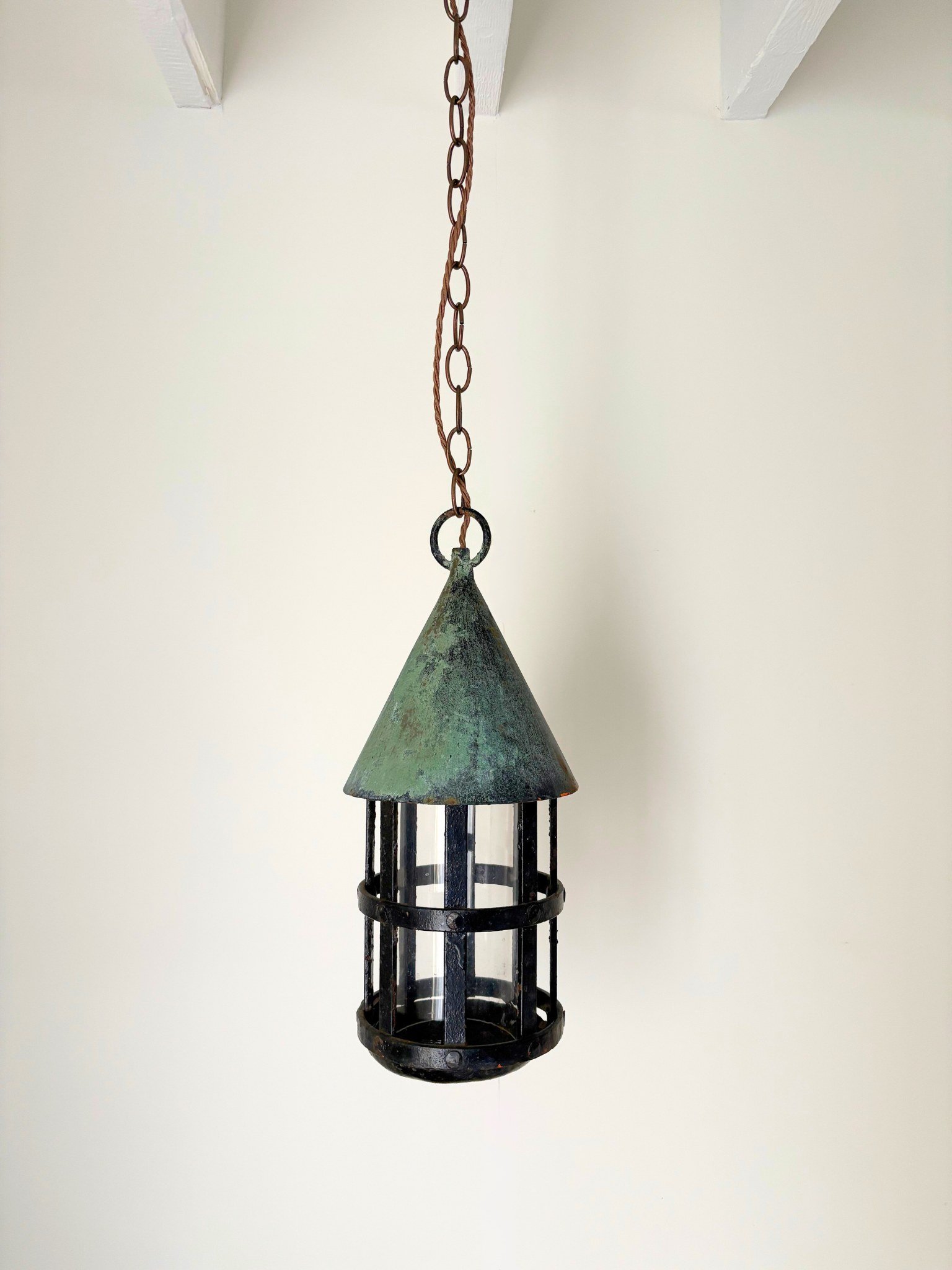 20th Century Verdigris Hall Lantern With Conical Form - Bureau Bruton