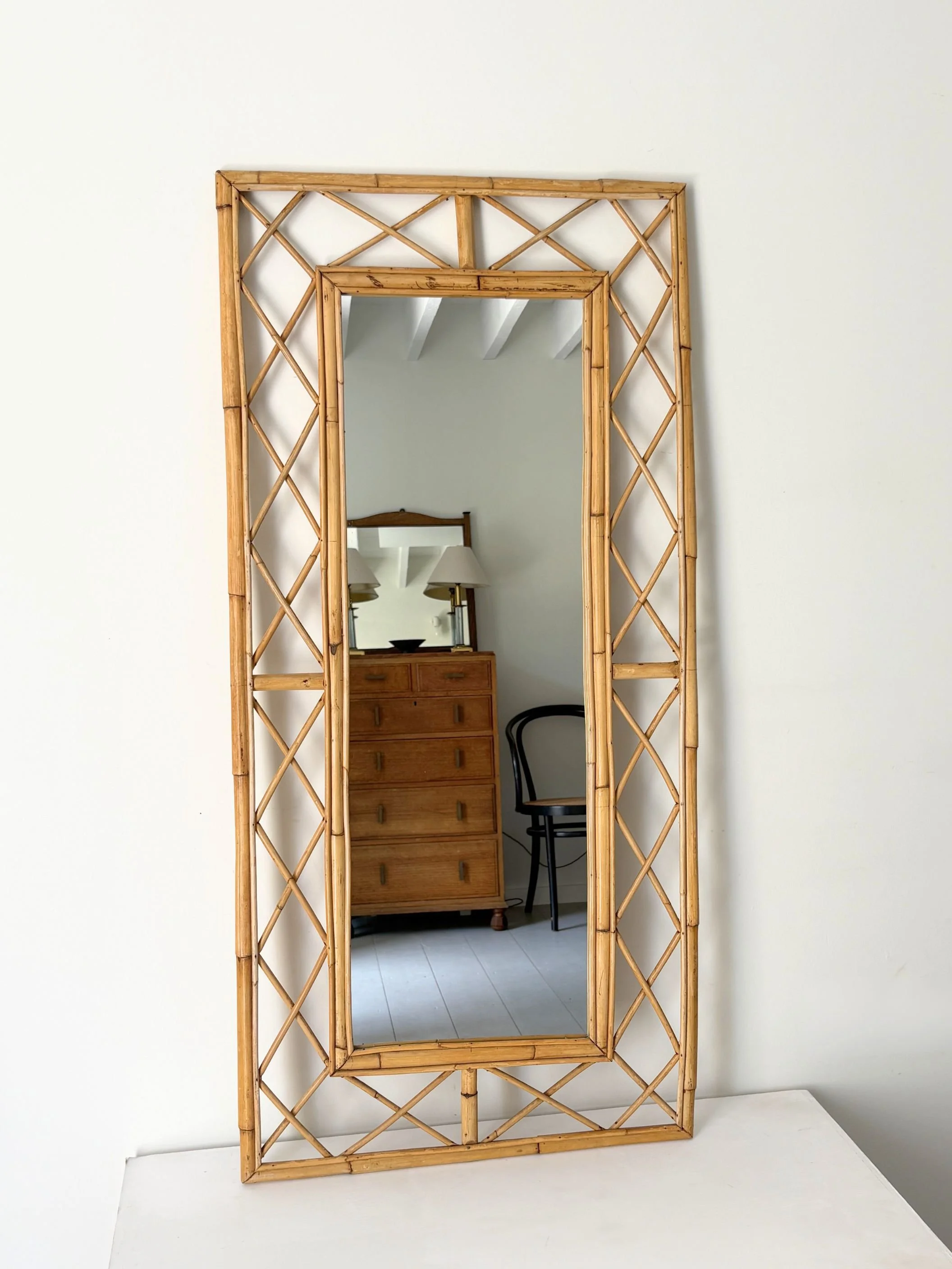 Vintage Bamboo Lattice Frame Mirror - Bureau Bruton