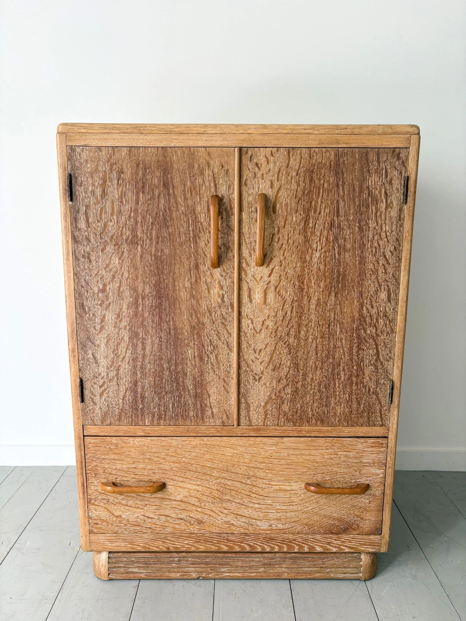 1930s Limed Oak Tall Boy Storage Cupboard - Bureau Bruton
