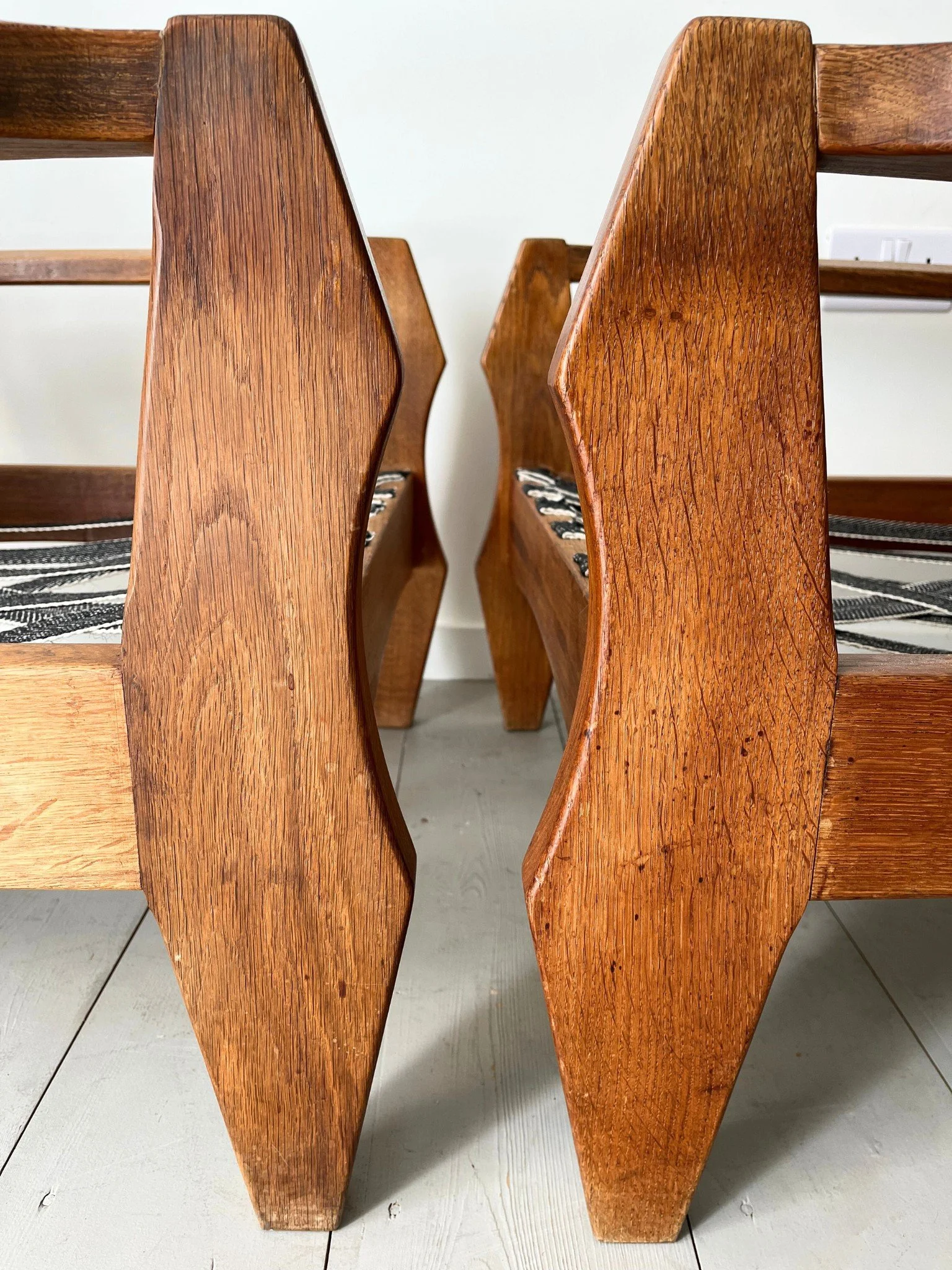 Solid oak frames on our pair of Brutalist armchairs - Bureau Bruton Design Gallery