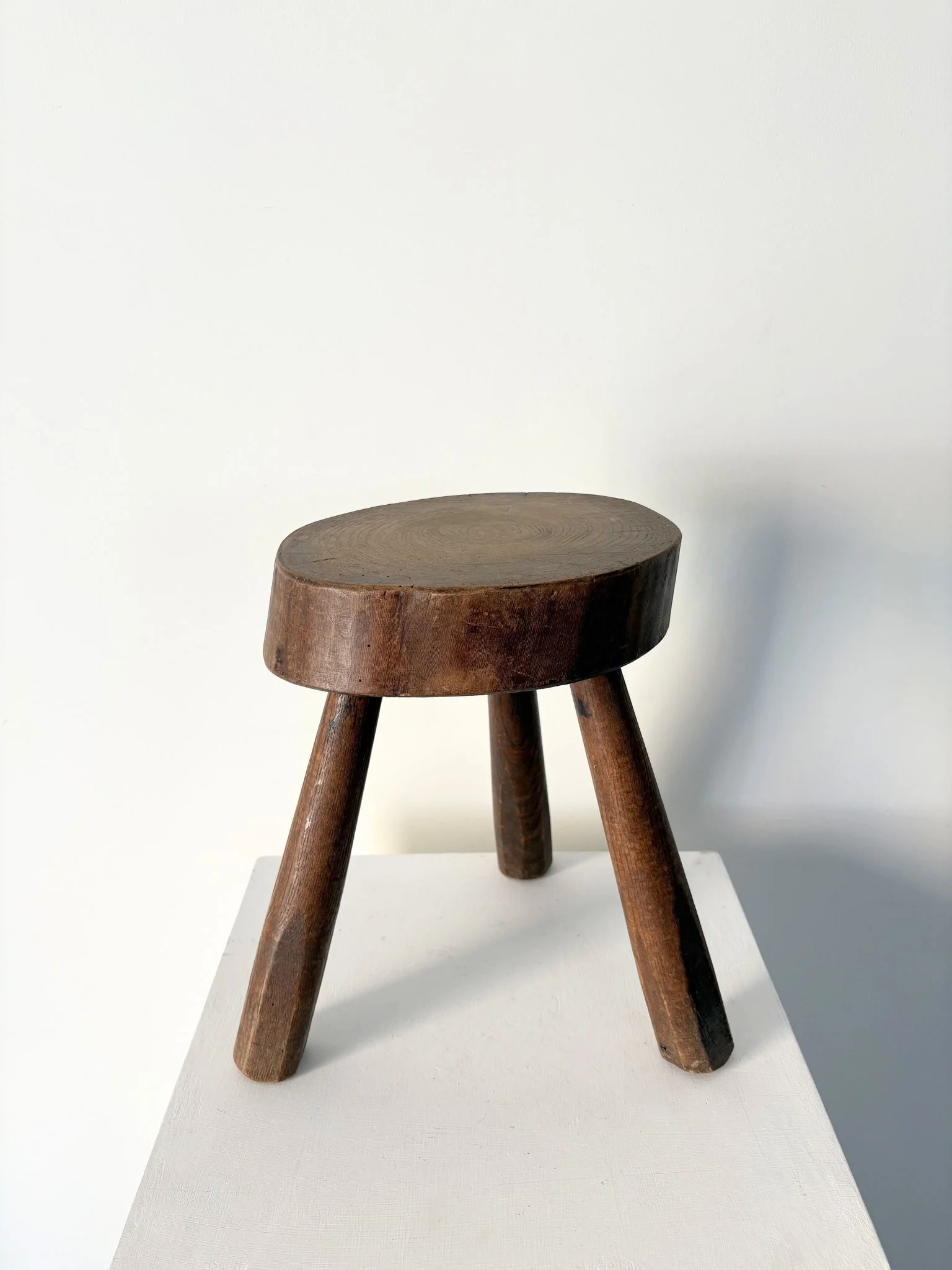 Vintage Mid Century Primitive Wooden Slab Stool Side Table - Bureau Bruton