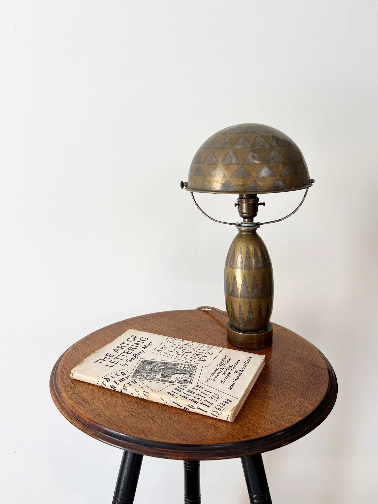 Brass Metal Dome Art Deco Table Lamp With Geometric Pattern - Bureau Bruton Vintage and Antique Shop