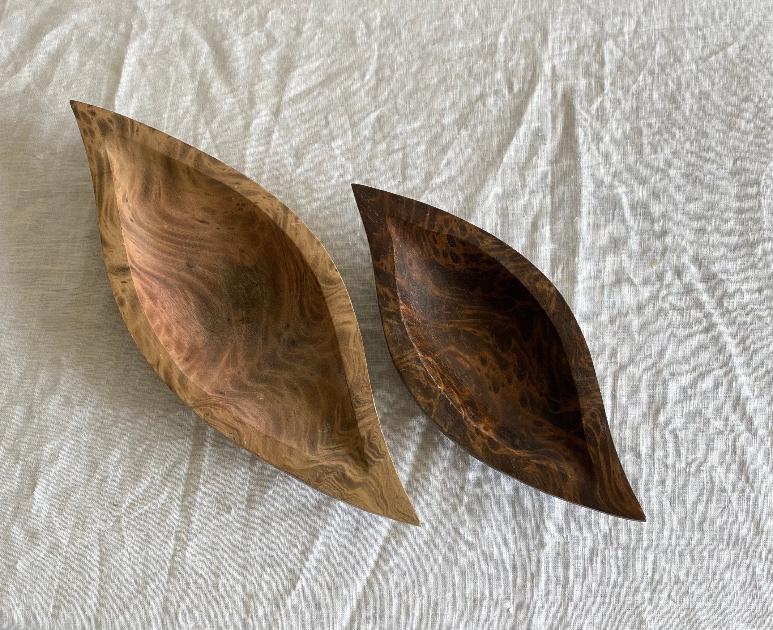 Hand carved vintage wavy wooden dishes