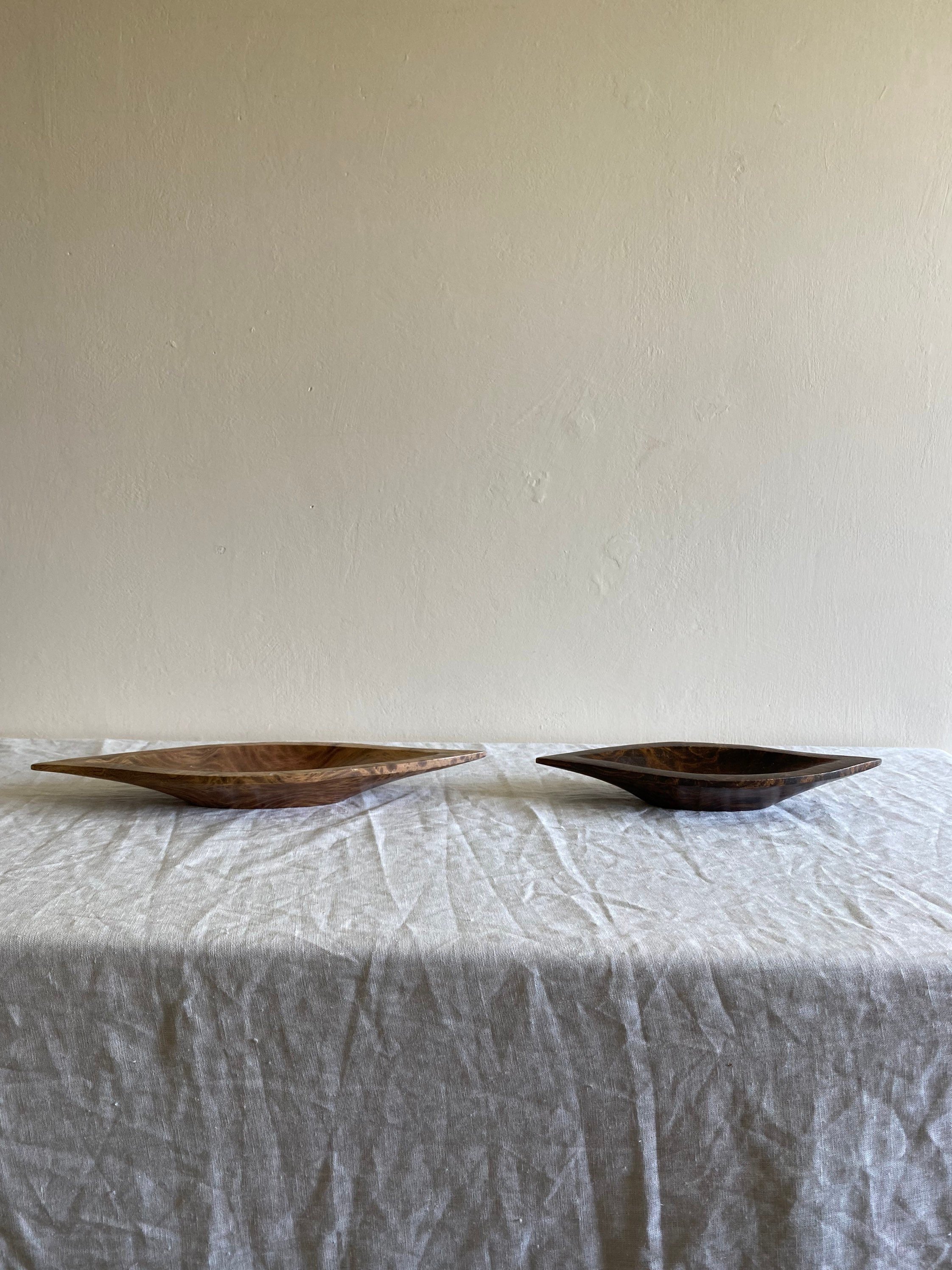 Duo of minimalist hand carved wooden dishes