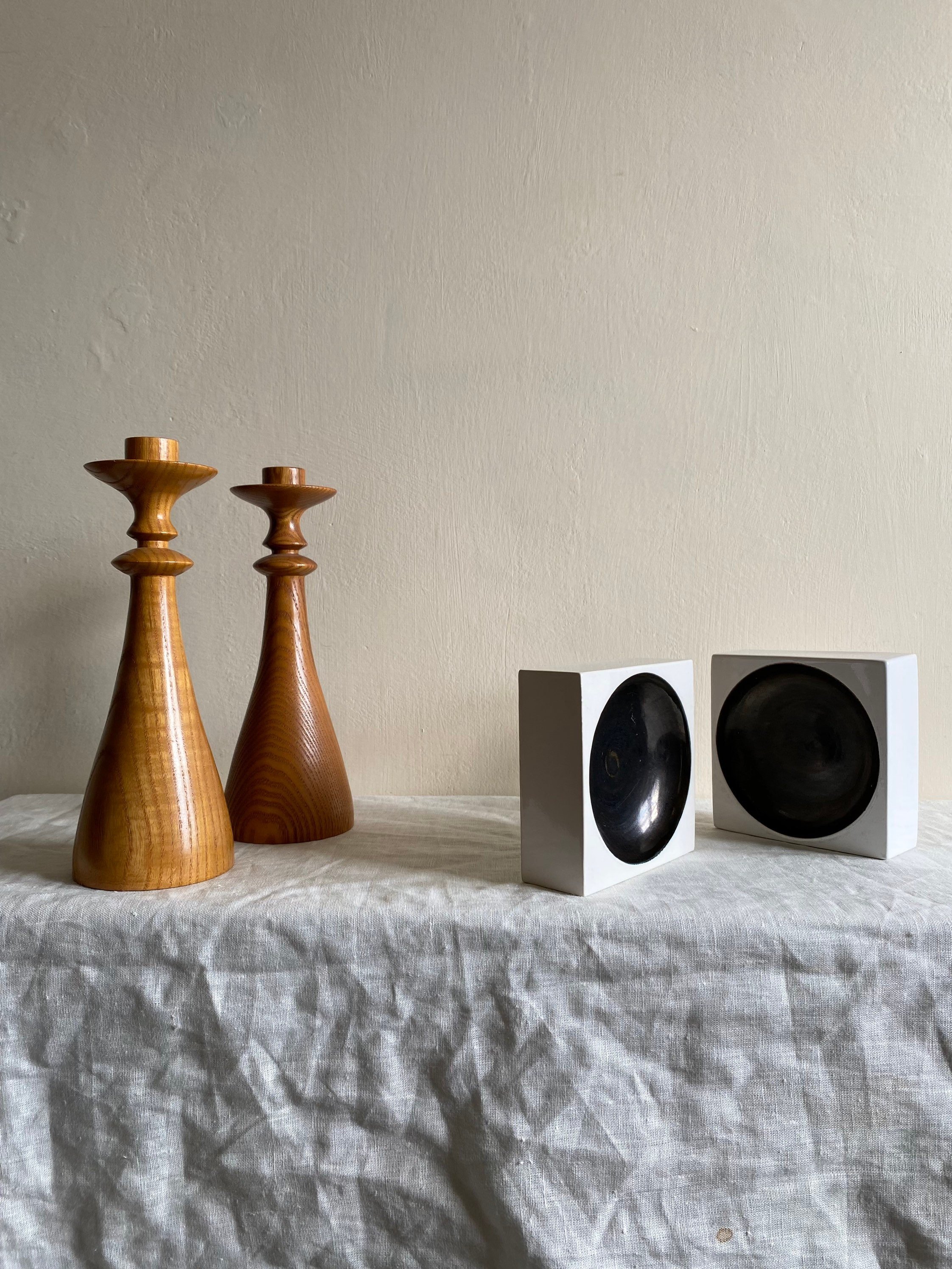 Swedish Turned Wood Mid Century Candlestick Holders