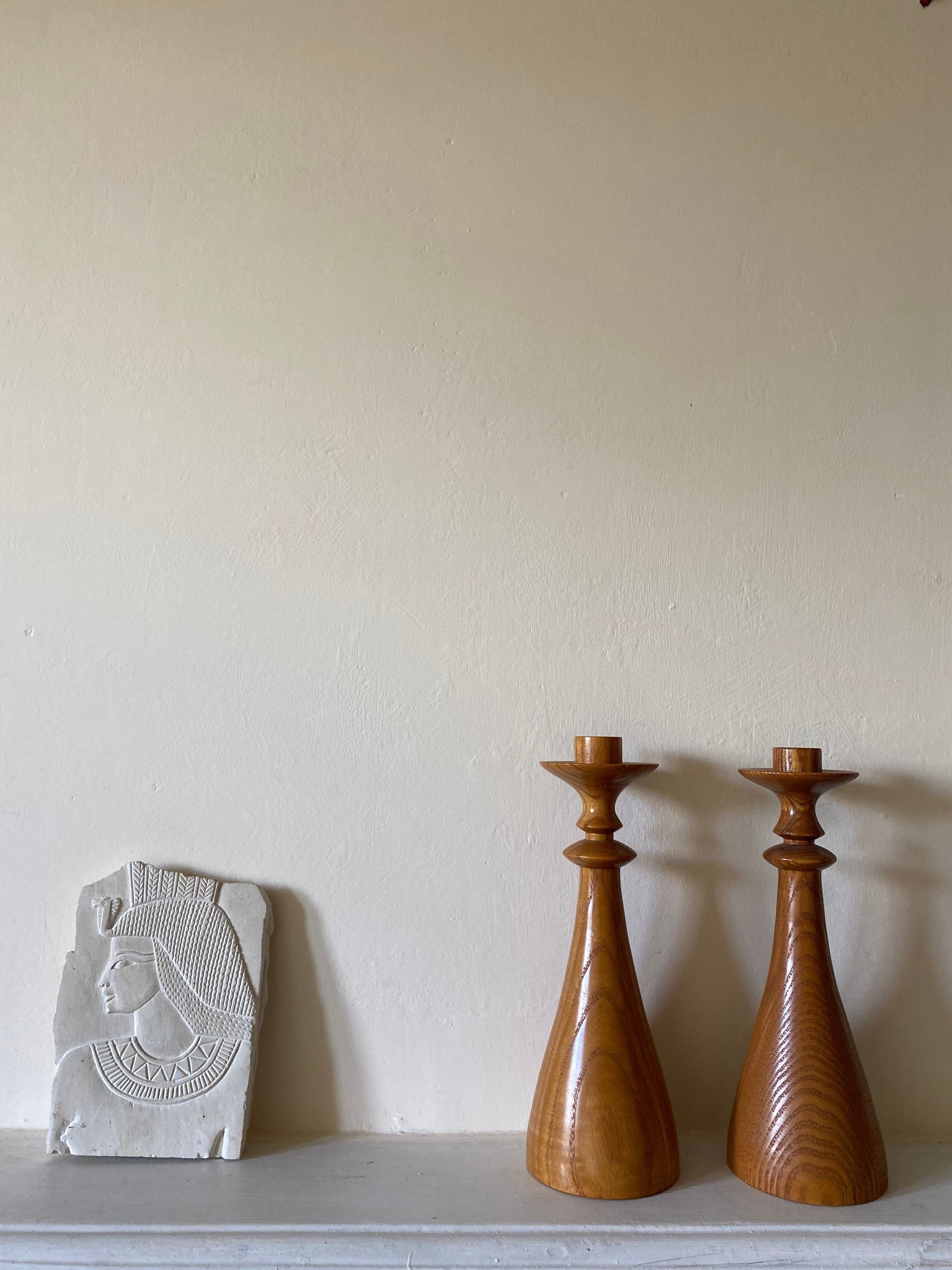 Swedish Turned Wooden Mid Century Candlestick Holders