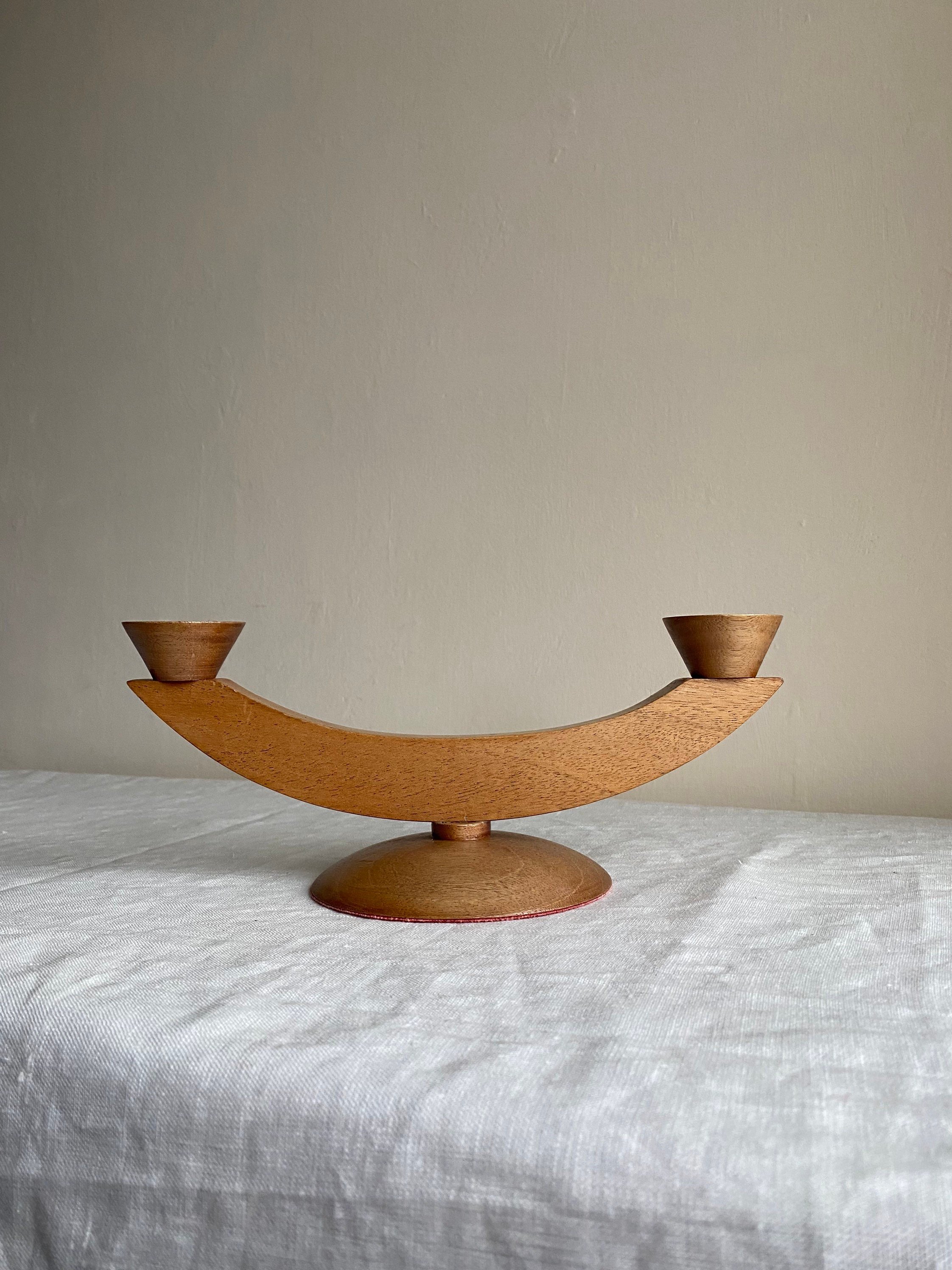 Sculptural German modernist candelabra in solid wood