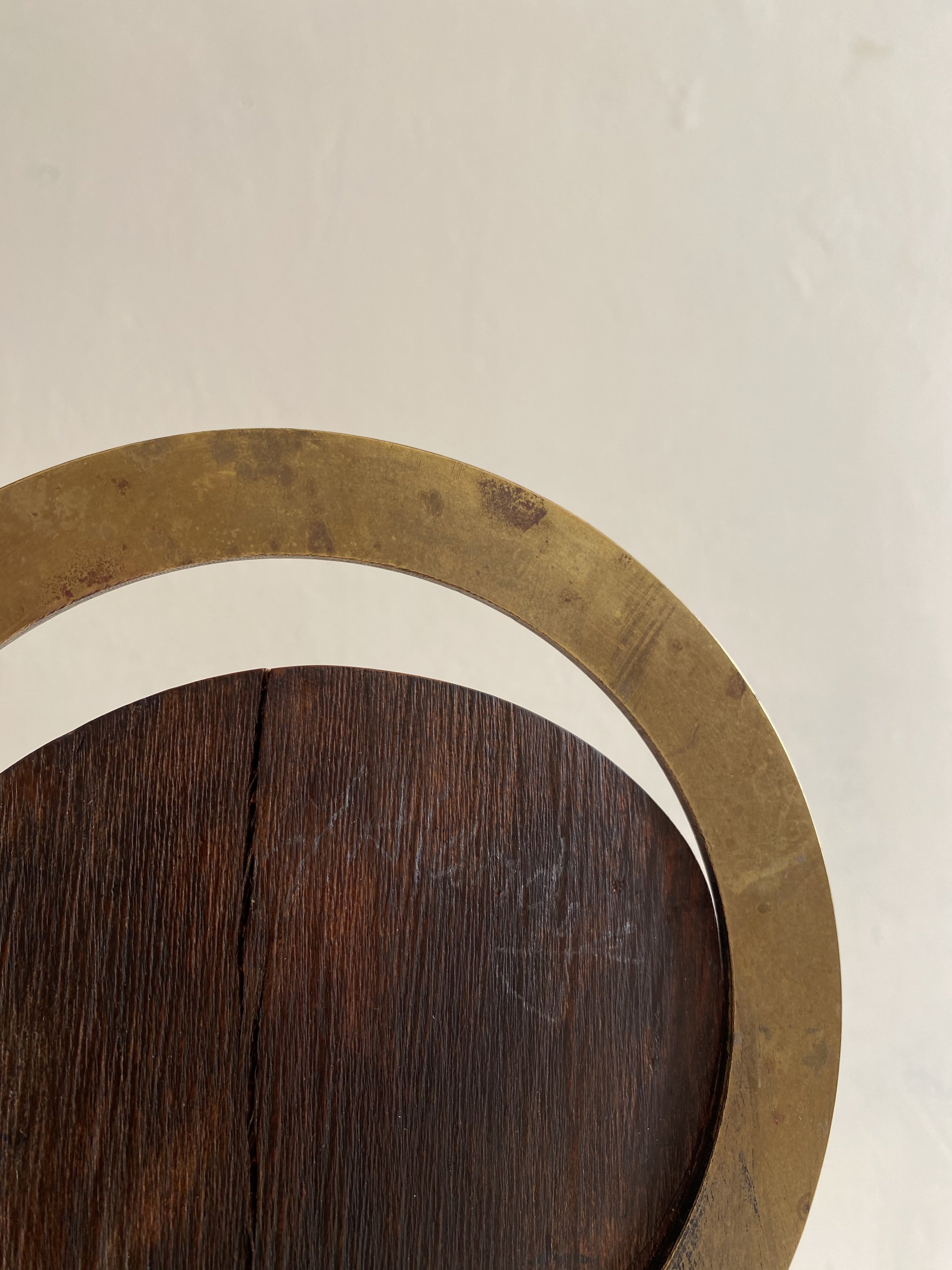 Minimalist Vintage Arc Sculpture In Solid Wood And Brass