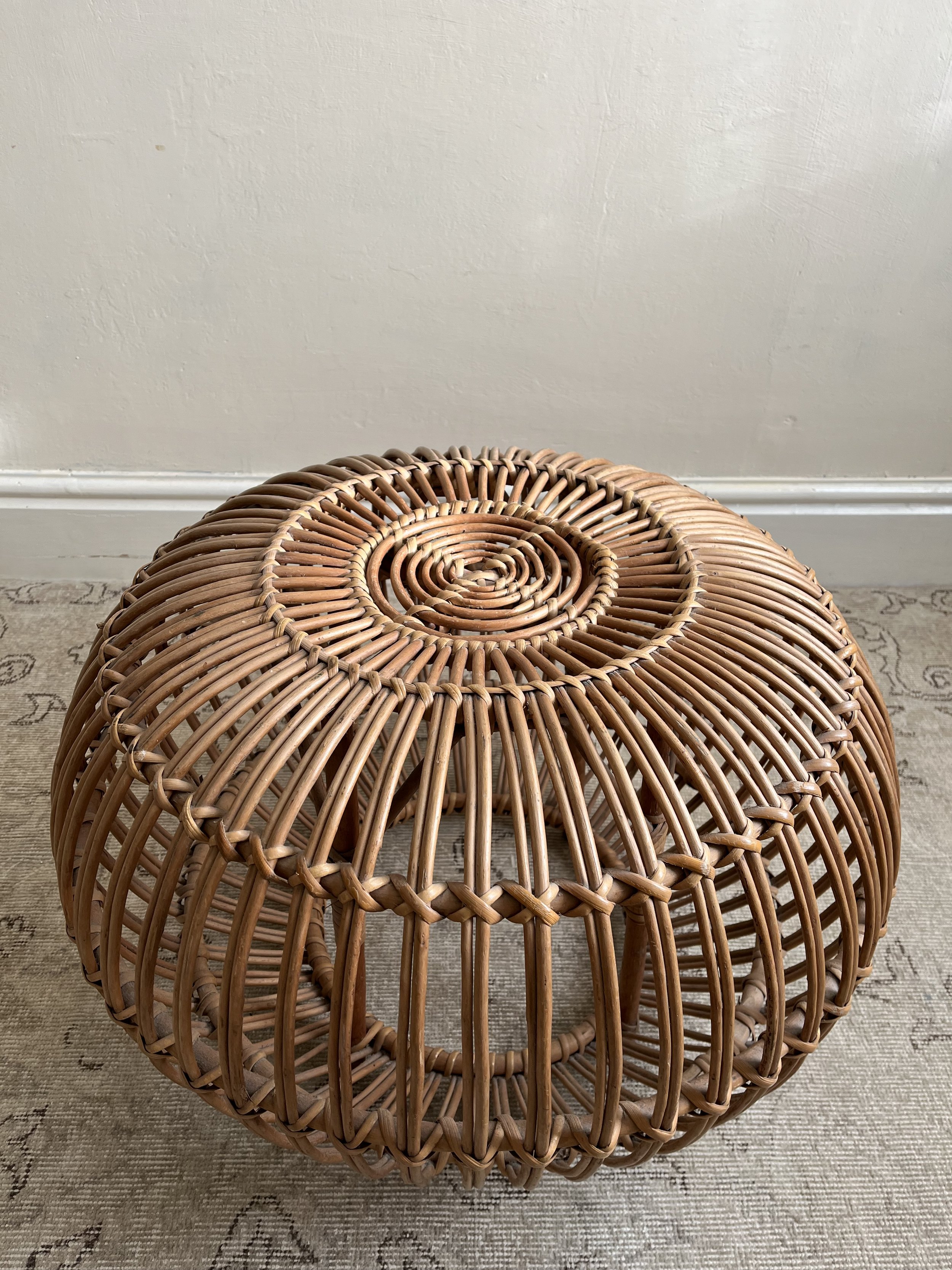 Handmade vintage bamboo and rattan round Lobster Pot stool or table from Italy - Bureau Bruton