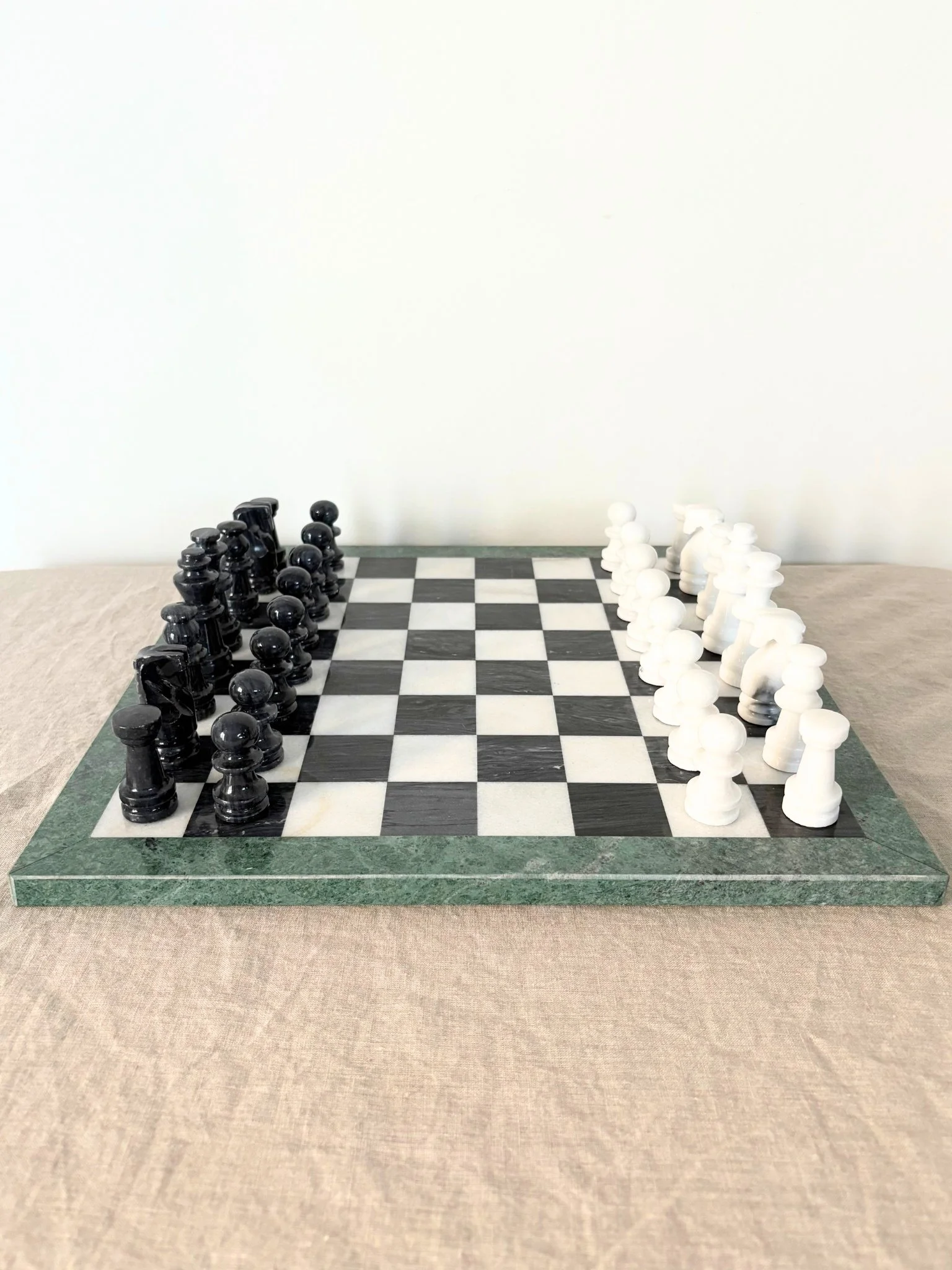 Green Marble Chess Set - Bureau Bruton Antiques and Vintage Styling and Sourcing