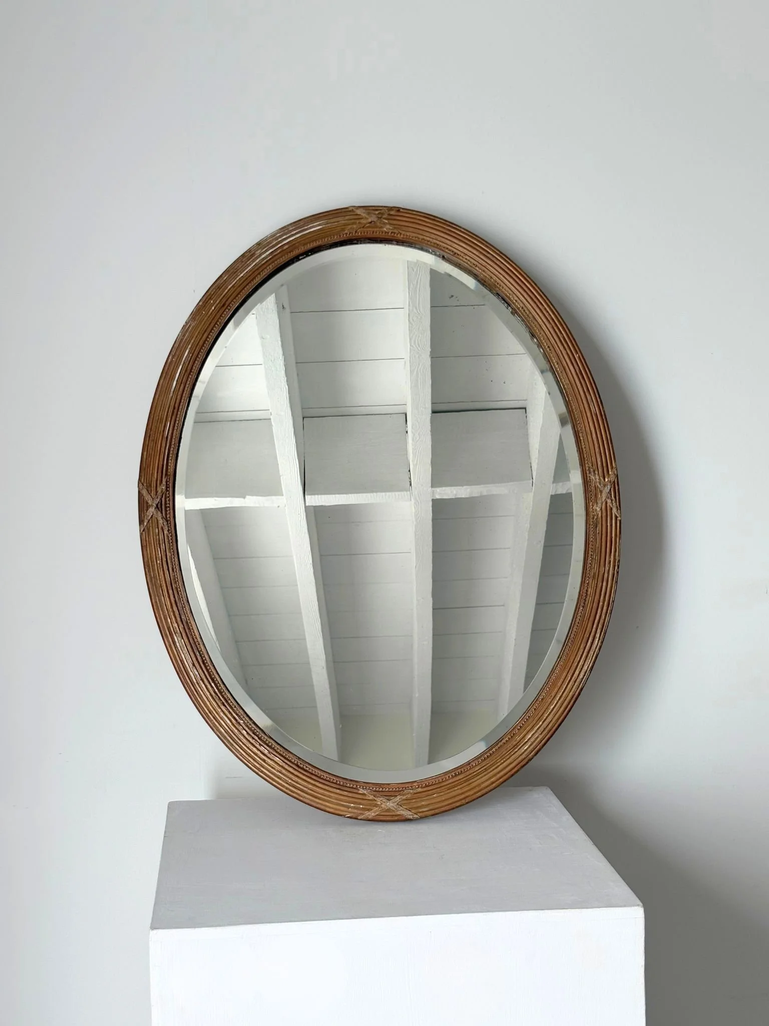 Louis XVI Revival giltwood and gesso wall mirror of oval form - Bureau Bruton Antique and Vintage Shop