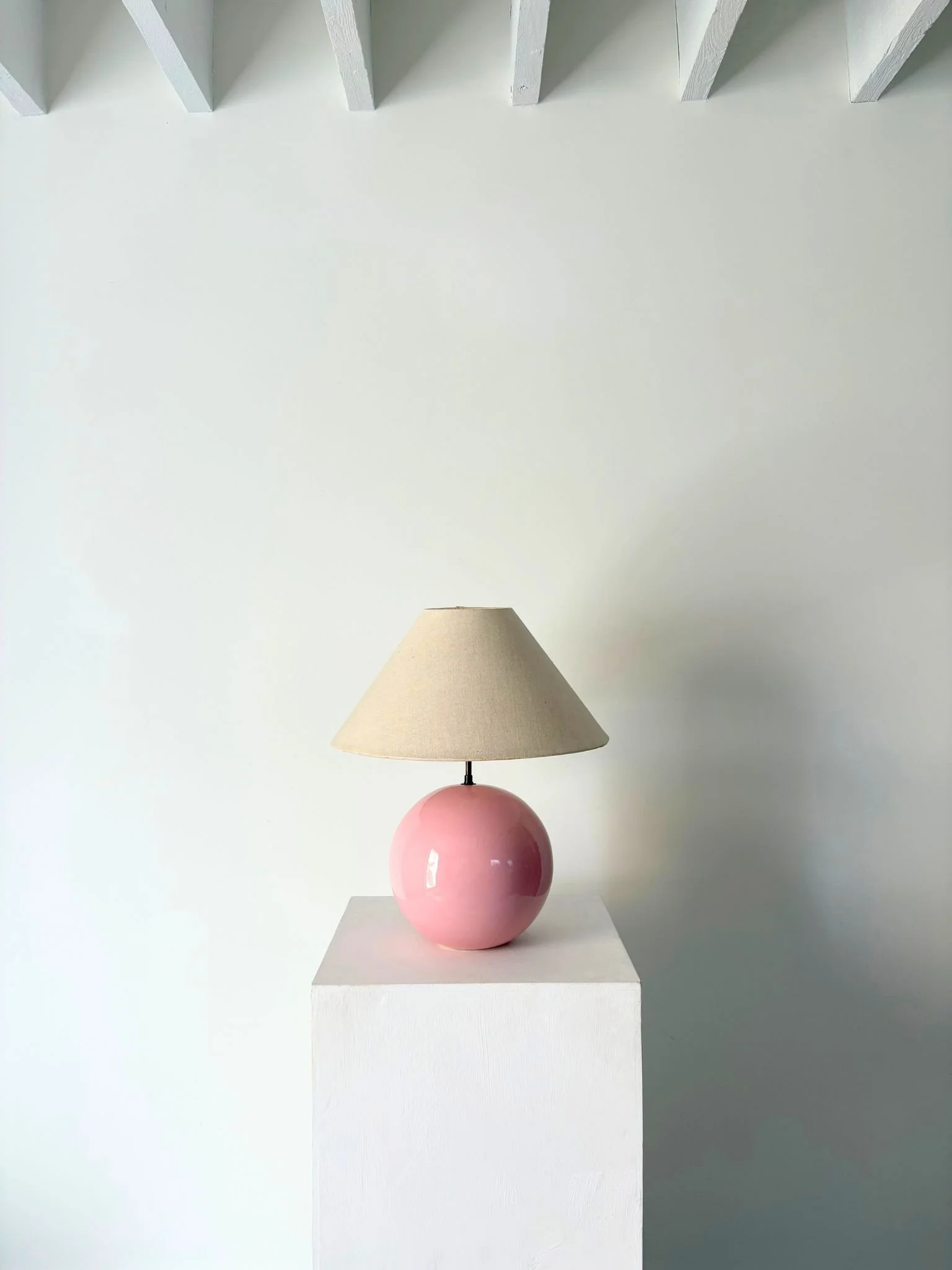 Mid Century Pink Gloss Sphere Lamp - Bureau Bruton Antiques and Vintage