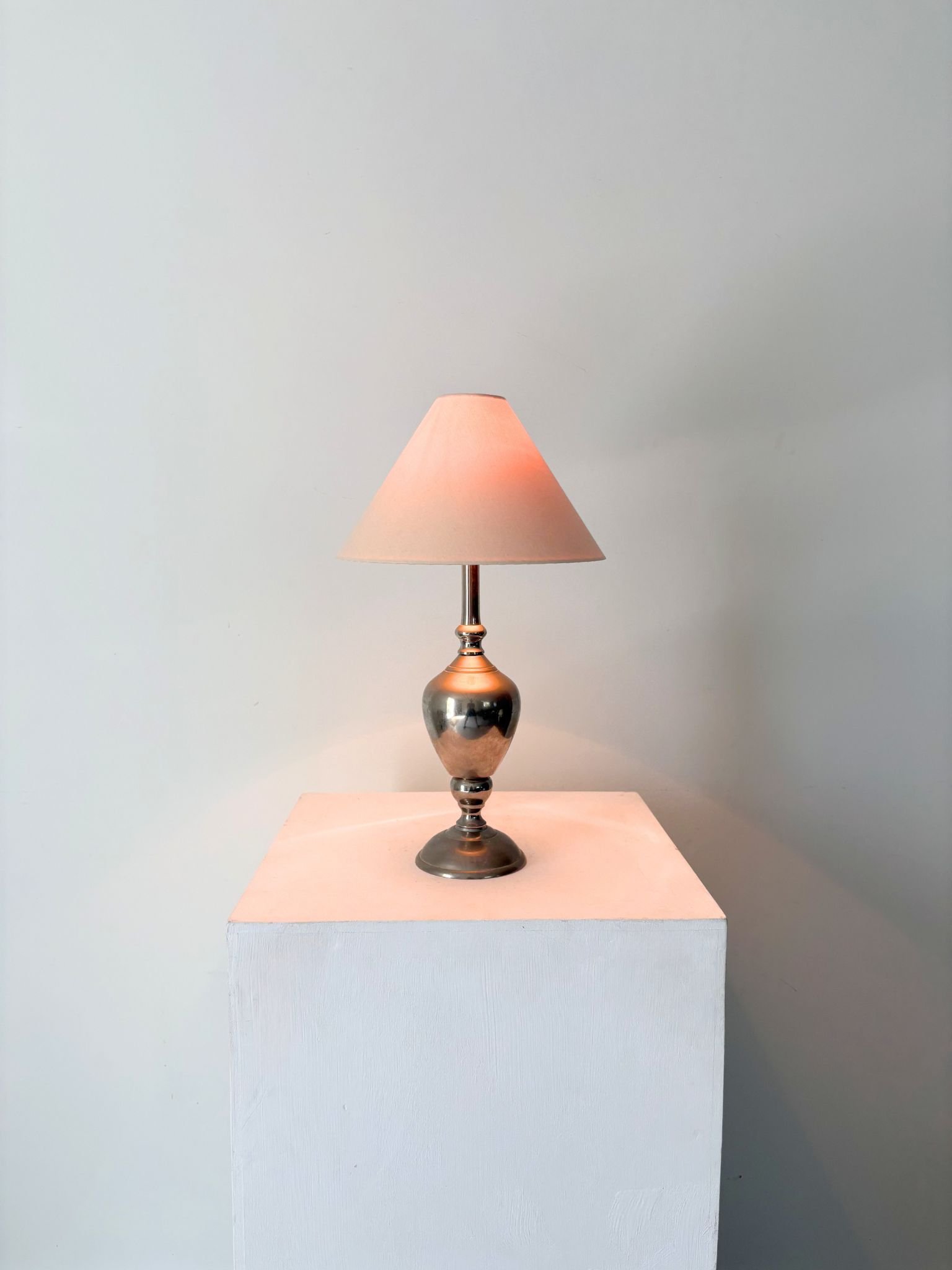 Elegant Turned Metal Vintage Table Lamp With Chromed Finish - Bureau Bruton Antiques and Design Shop and Sourcing