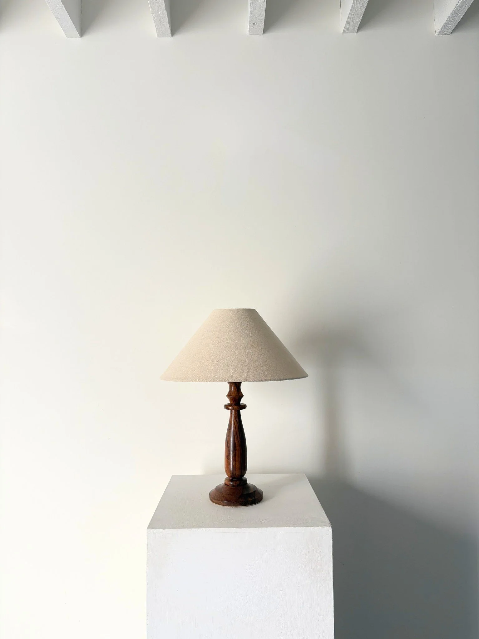 Hand Turned Walnut Wood Table Lamp - Bureau Bruton Antiques and Vintage Design