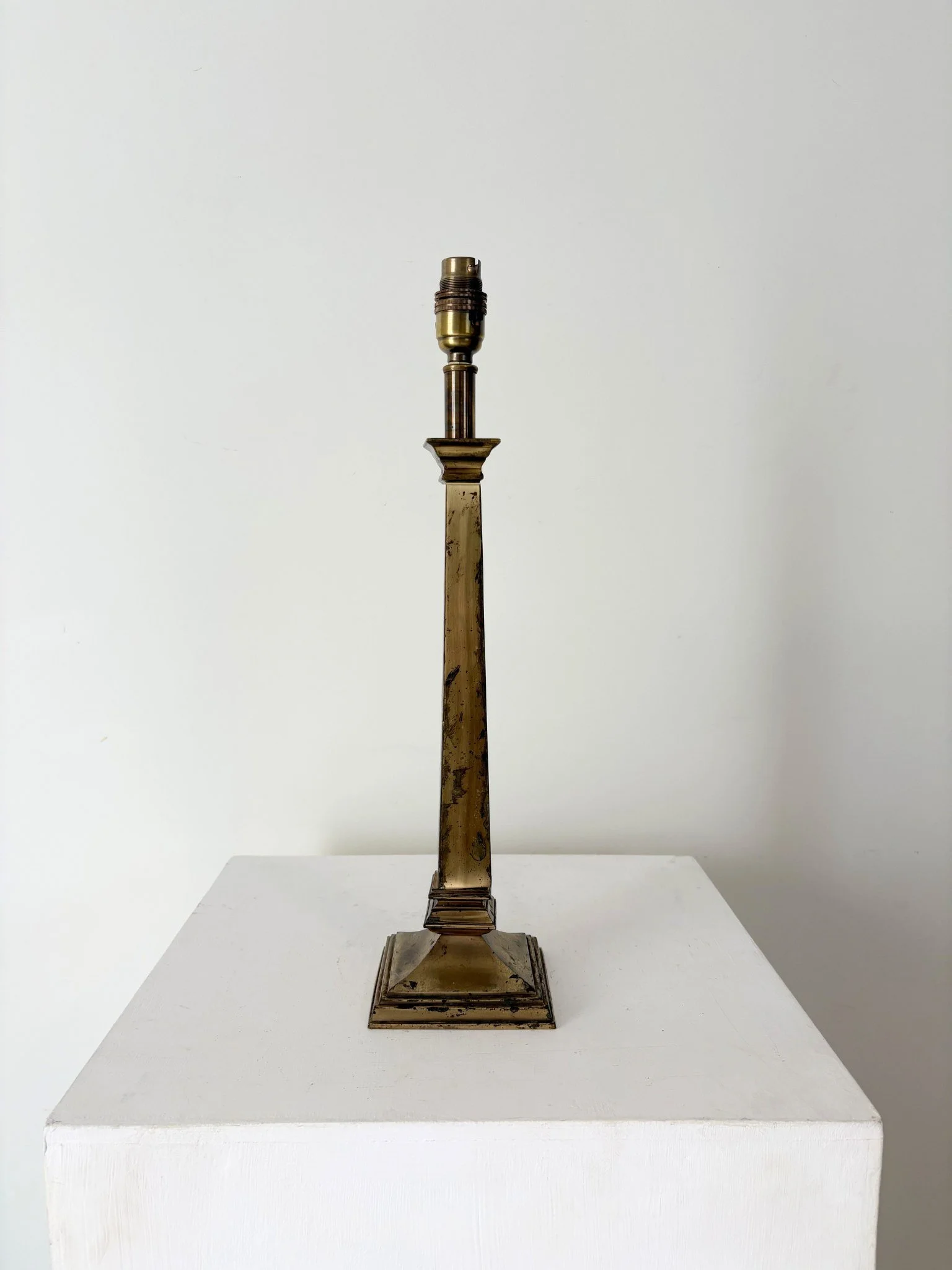 Patinated Brass Column Lamp - Bureau Bruton Antique and Vintage Lighting