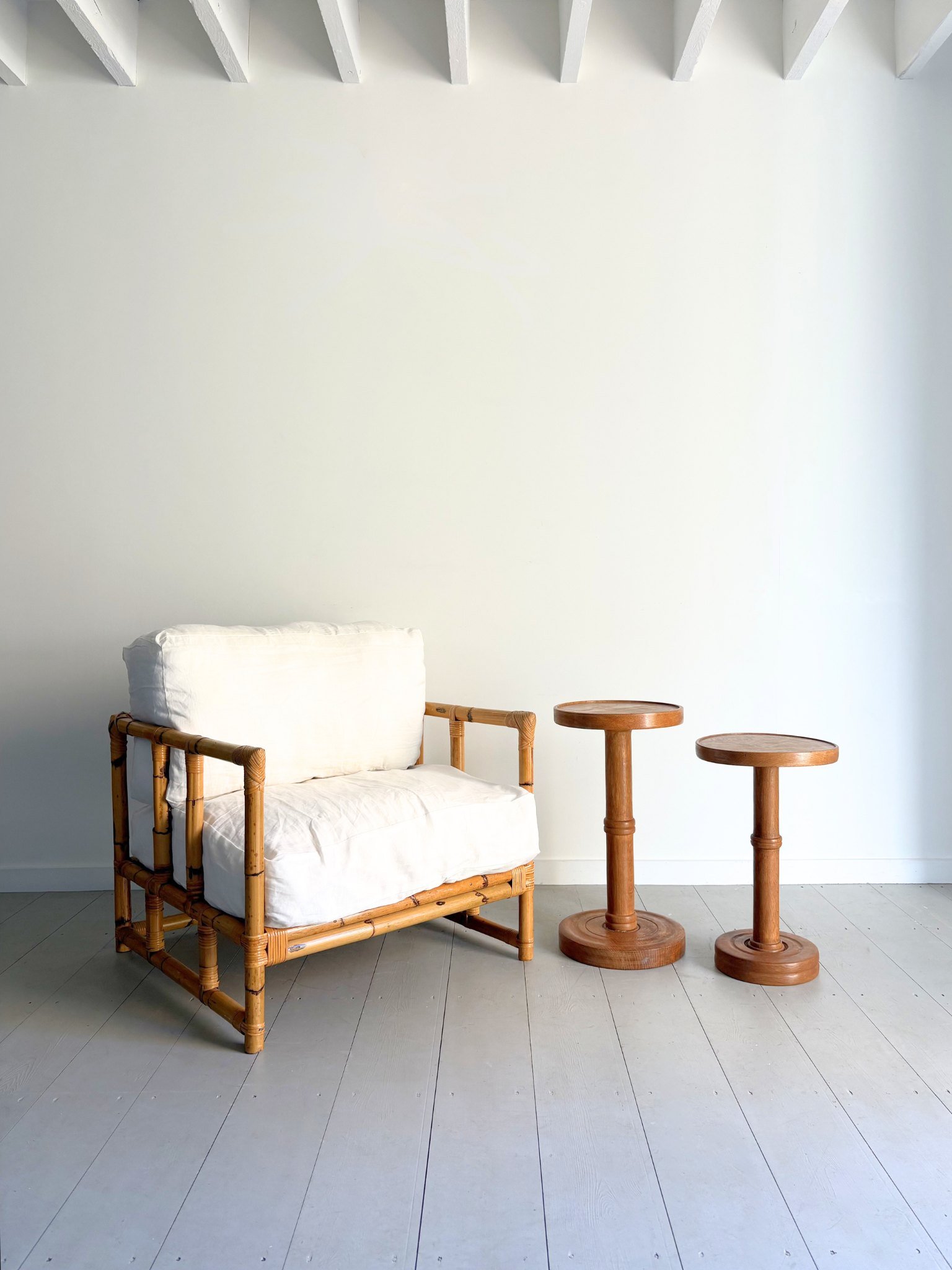 Pair of Cotswold School Turned Wood Pedestal Tables - Bureau Bruton Antiques and Vintage Sourcing Service and Shop