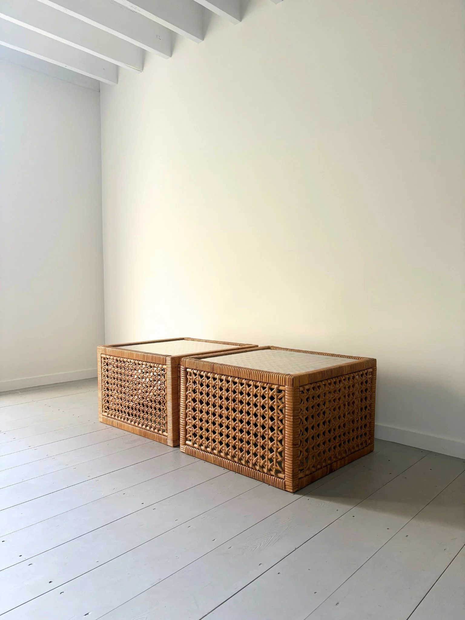 Modular Rattan Cube Coffee Tables - Bureau Bruton Antiques and Vintage