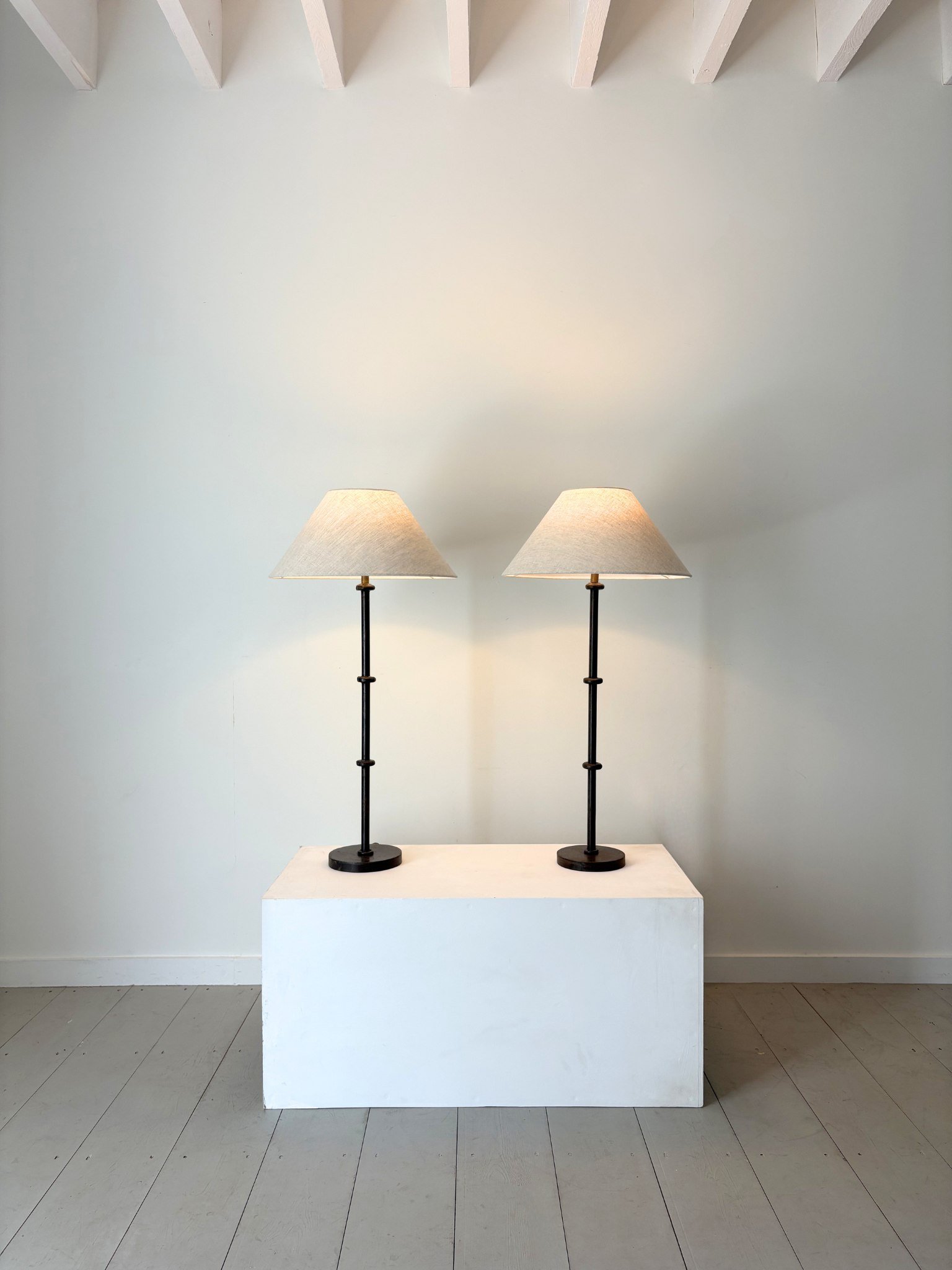 Turned Metal Lamps With Faux Bamboo Details - Bureau Bruton Antiques and Vintage Design Store and Gallery