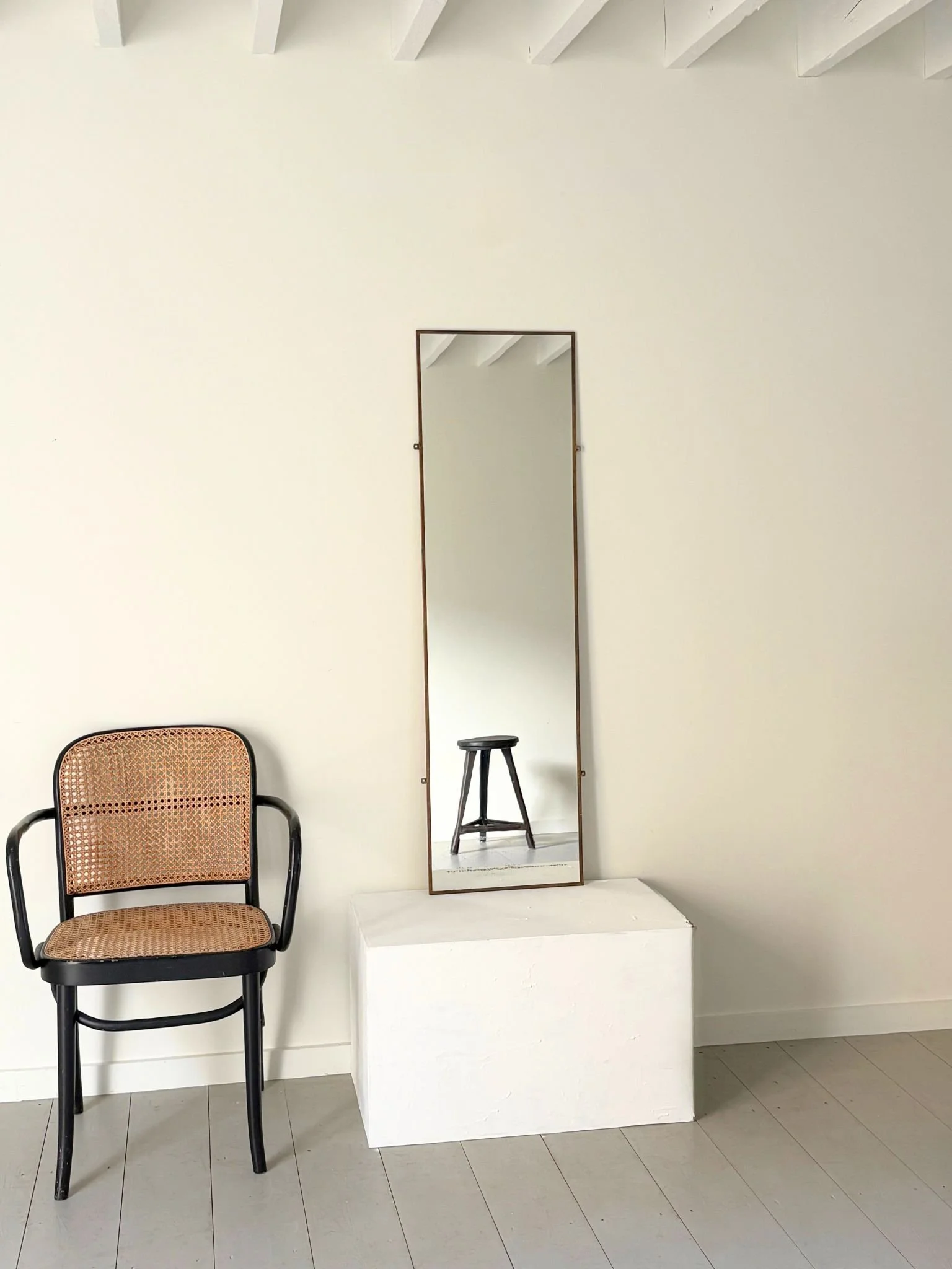 Slim Frame Brass Long Dressing Mirror In A Gio Ponti Italian Modern Style - Bureau Bruton