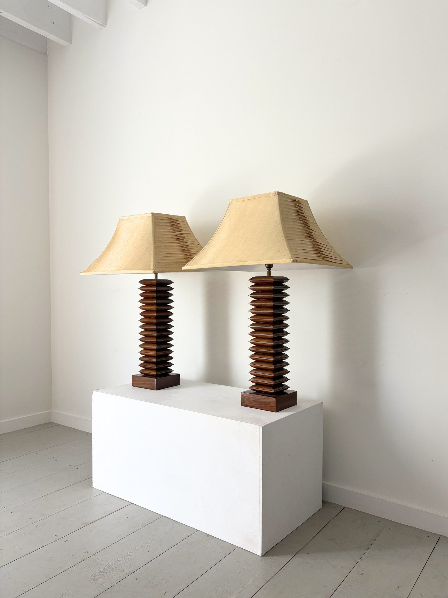 Sculptural Pair of Vintage Pagoda Table Lamps - Bureau Bruton Lighting, Furniture and Accessories
