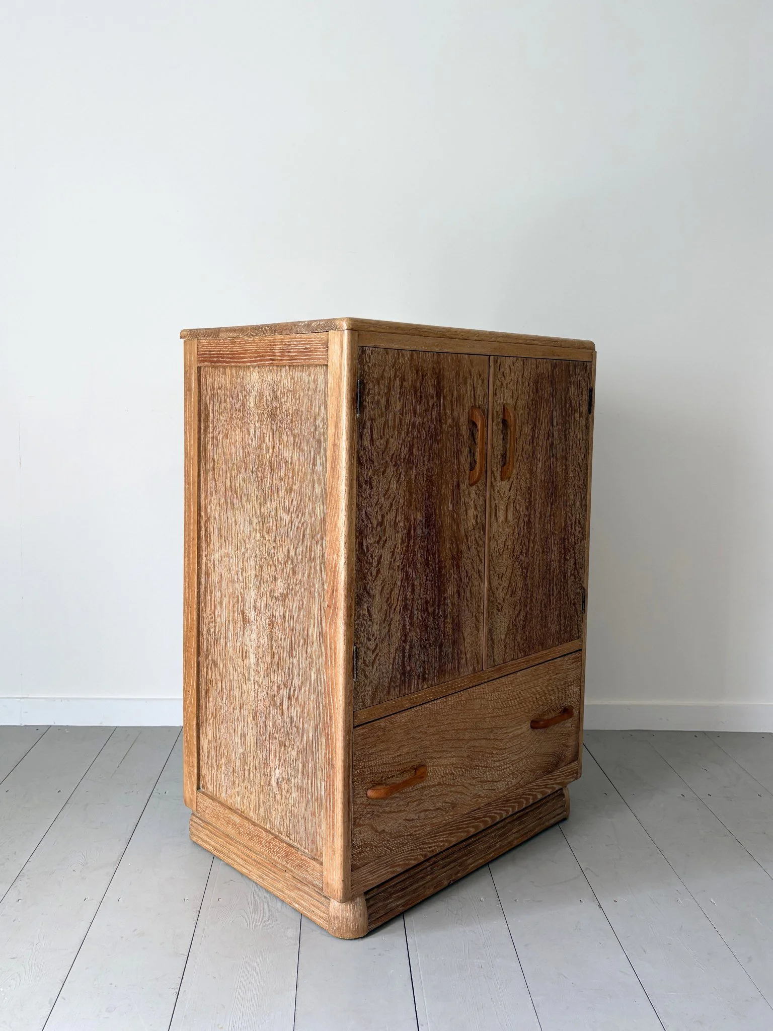 Limed Oak Tall Boy Cupboard Drinks Cabinet - Bureau Bruton Antiques and Vintage
