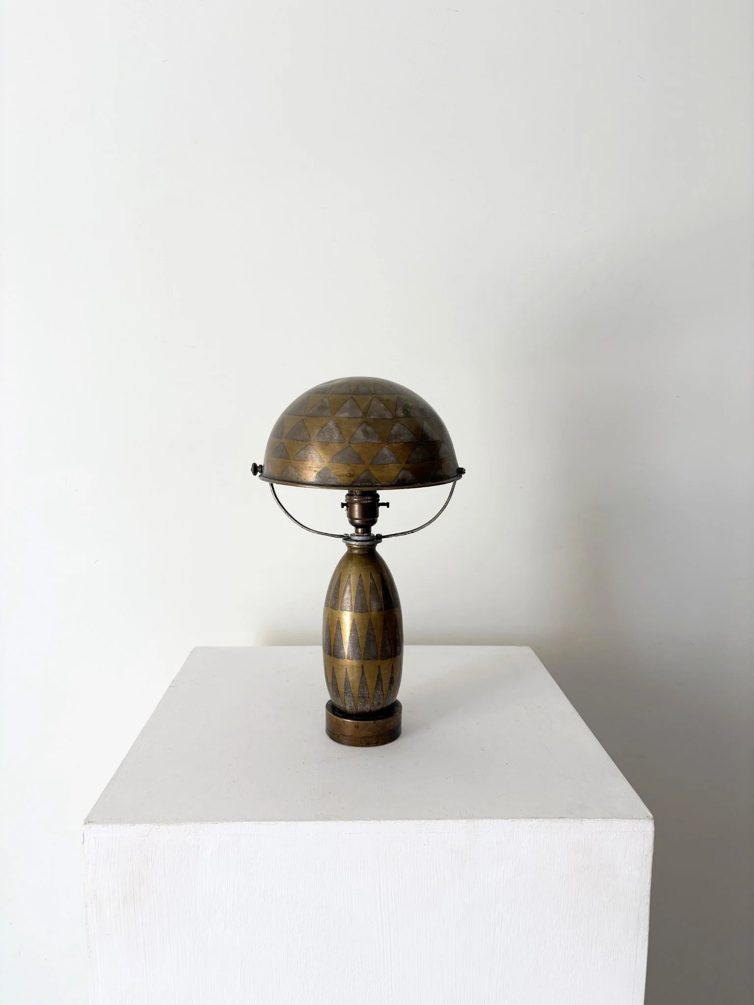 French 1940s lamp with integrated metal dome shade in the style of Paul Dupre-Lafon - Bureau Bruton Antiques and Vintage