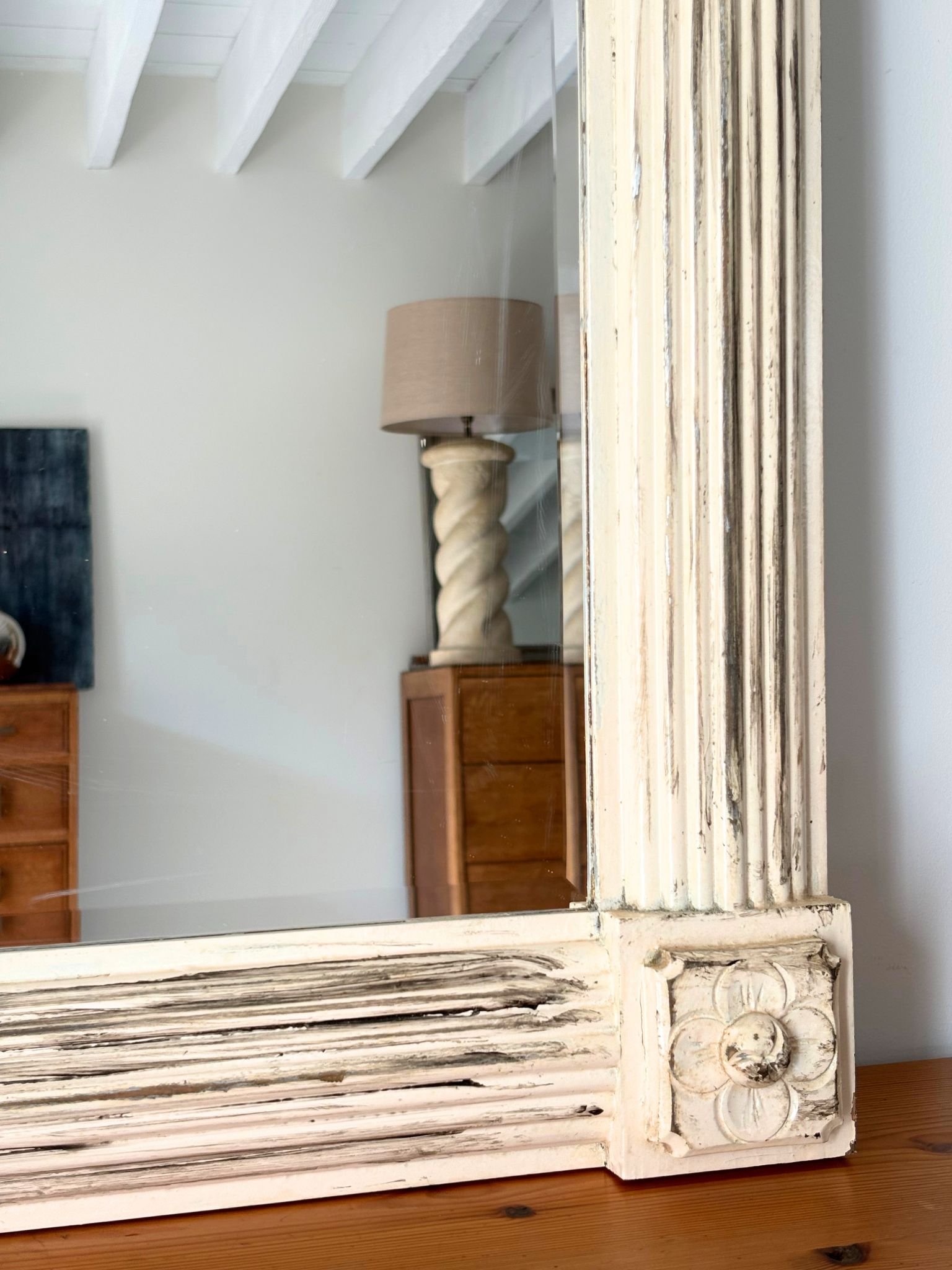 Large Neoclassical Vintage Reeded Wall Mirror