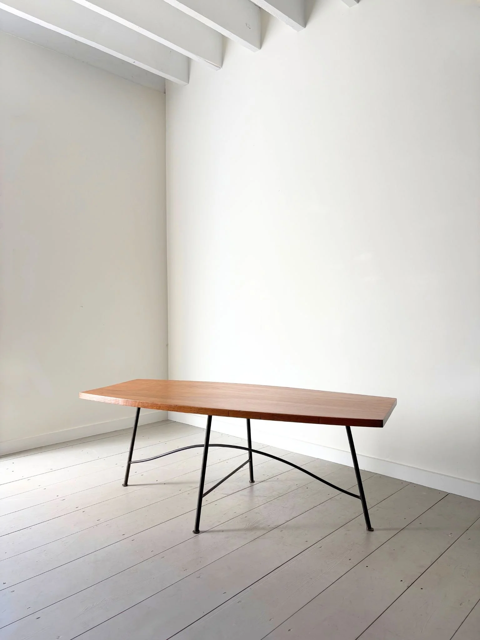 Solid Oak and Wrought Iron Coffee Table In The Style of Josef Frank - Bureau Bruton Antiques and Vintage Furniture