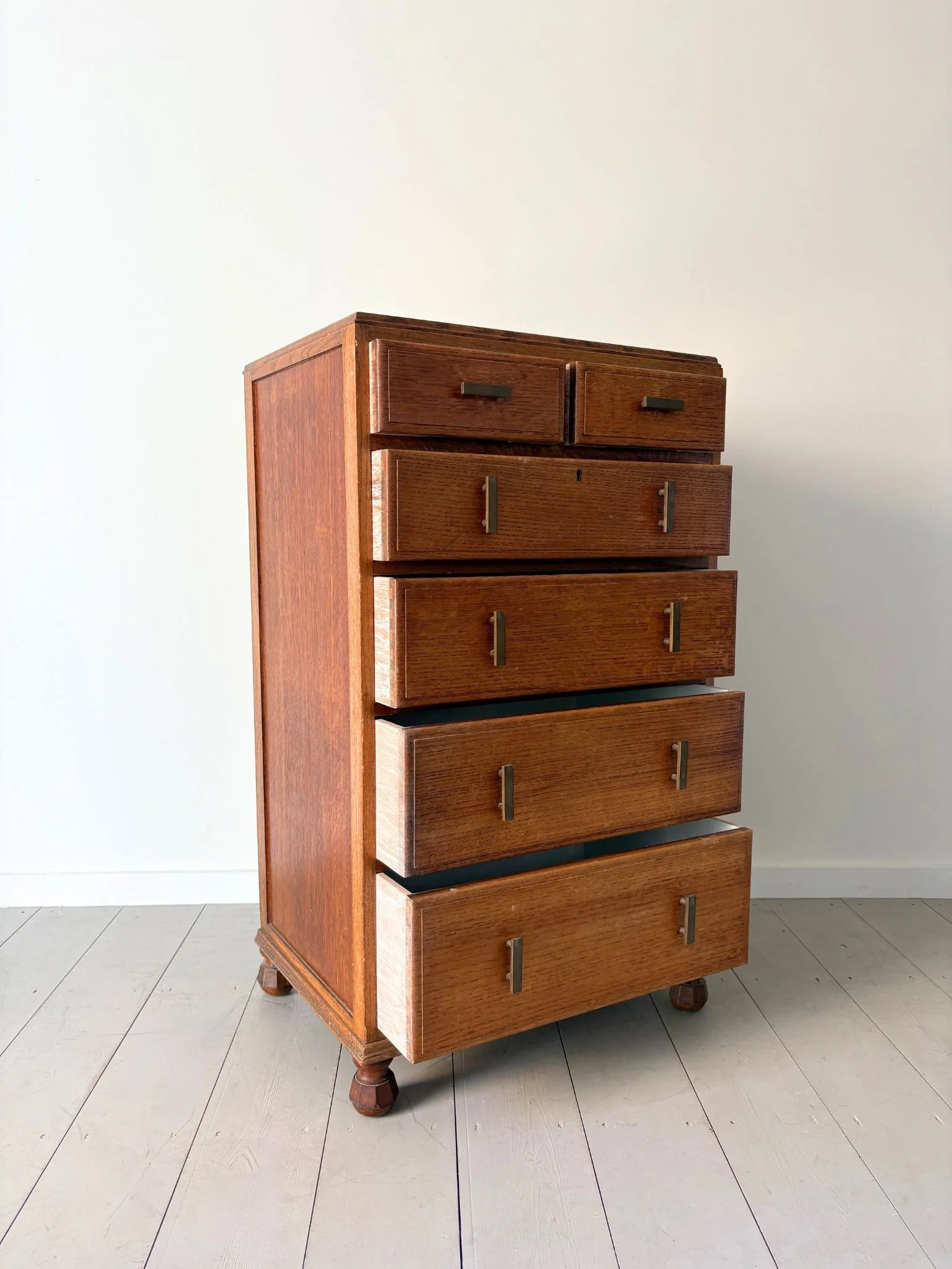 Vintage Storage Chest or Dresser by Waring and Gillow, Handmade In Solid Oak with Brass Hardware - Bureau Bruton