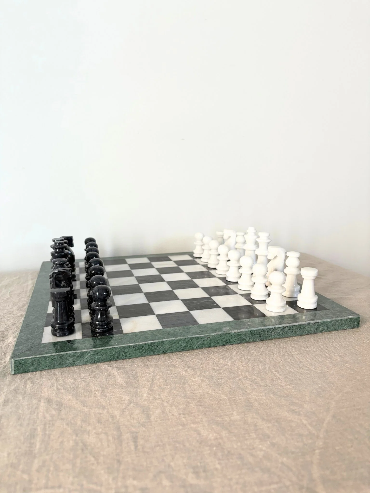 Vintage Black, White and Green Marble Chess Set - Bureau Bruton Design and Antiques Gallery and Shop