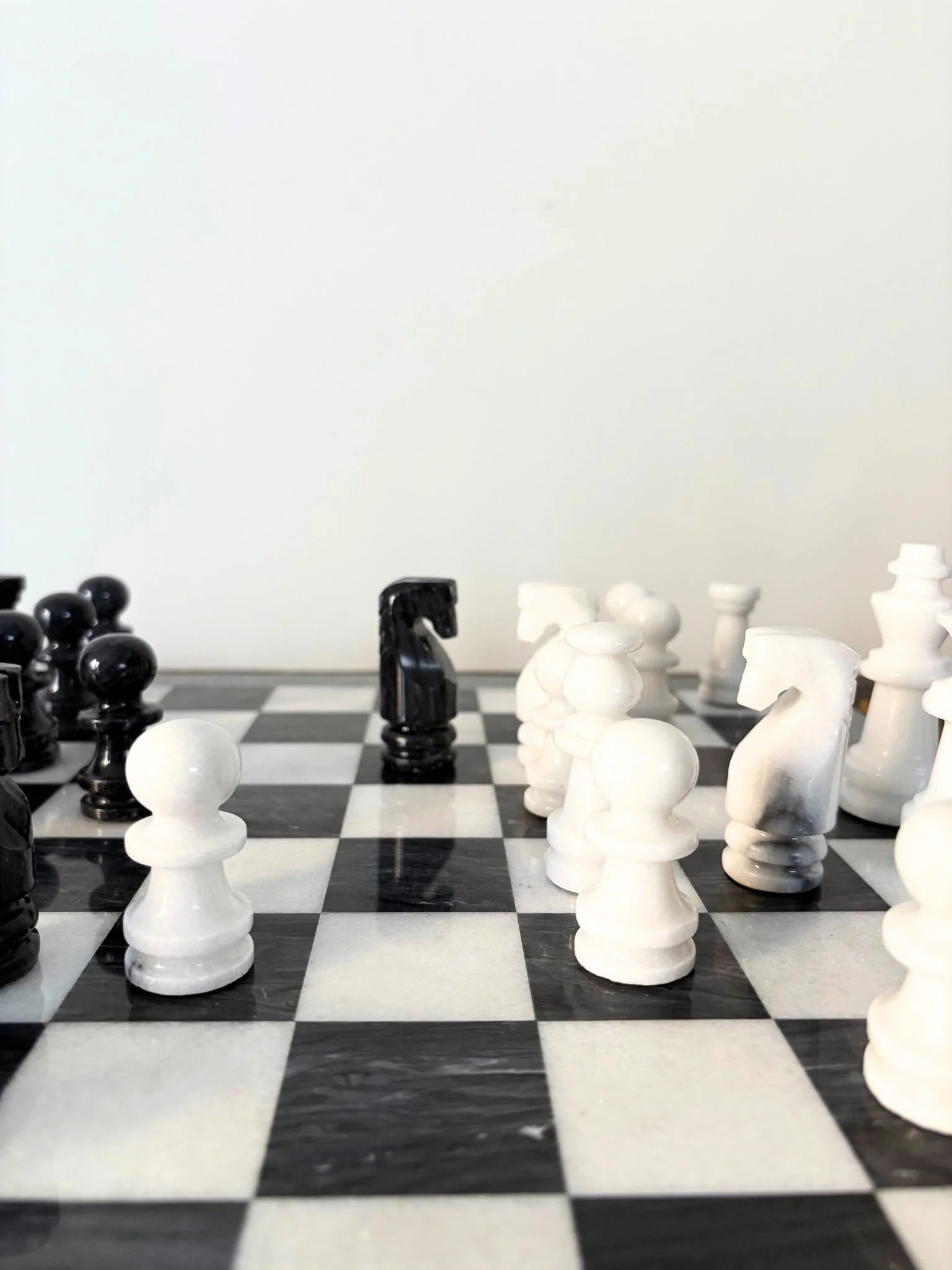 Handmade Black and White Marble Chess Pieces - Bureau Bruton