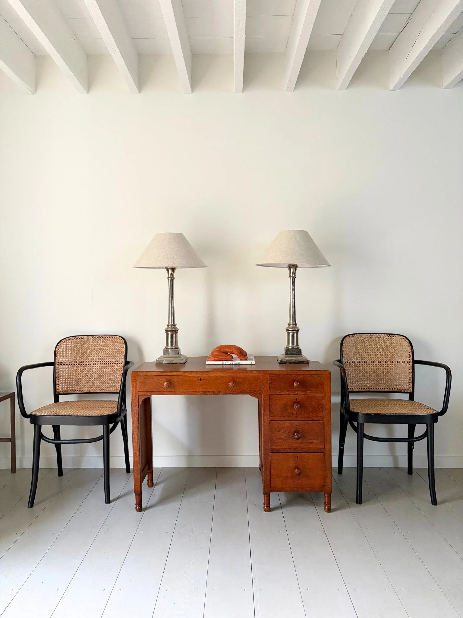 Pair of Tall Chromed Column Lamps - Bureau Bruton