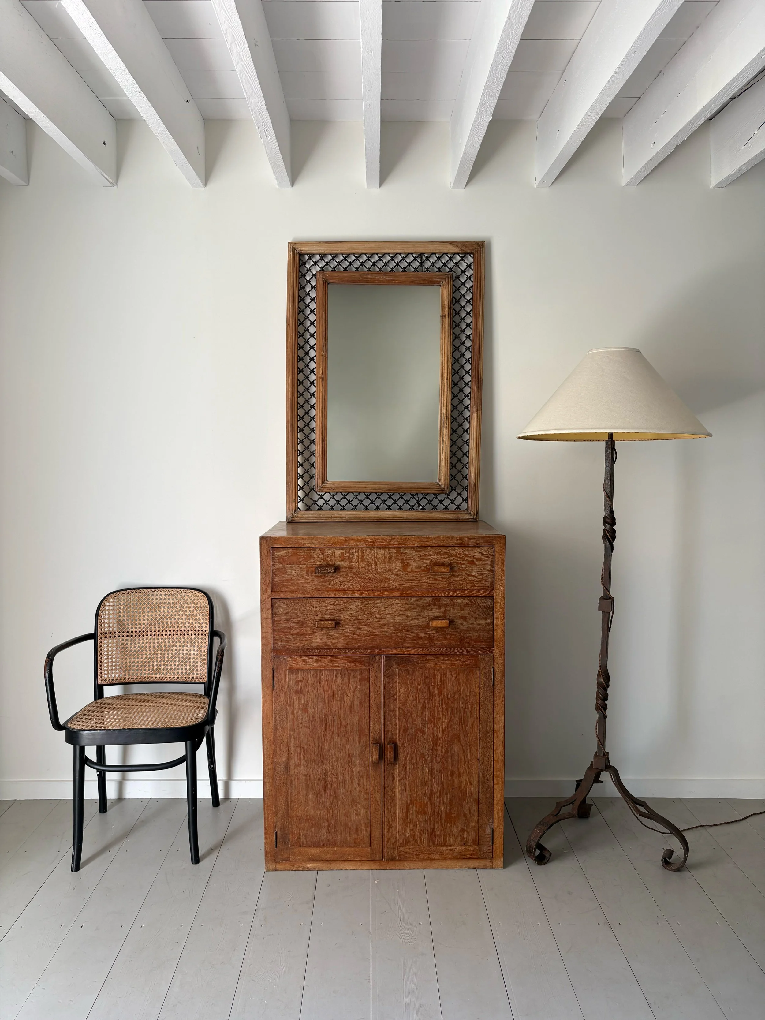 Handmade Wood and Iron Lattice Frame Mirror - Bureau Bruton Antiques and Vintage Gallery