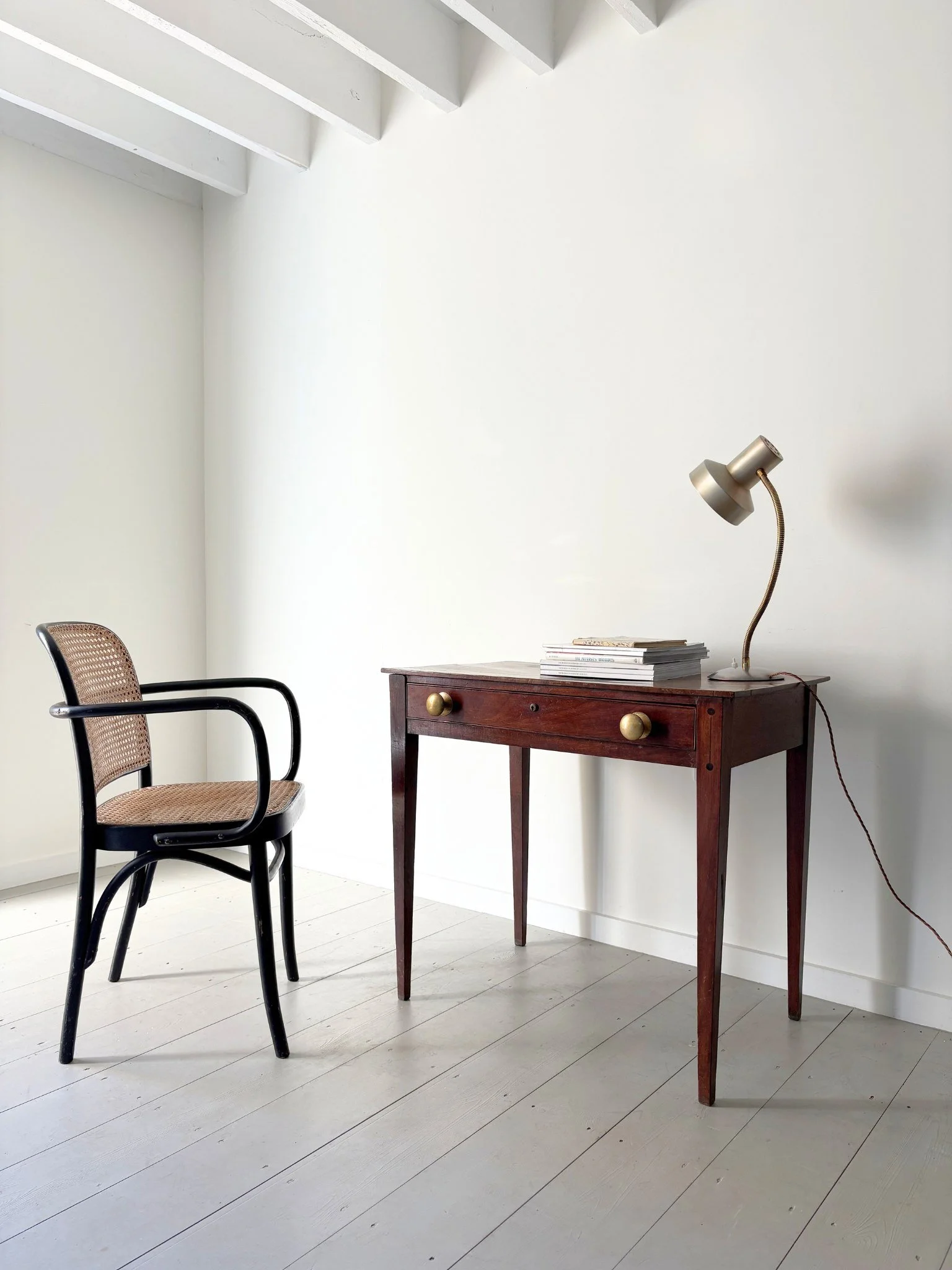 Inlaid Georgian Mahogany Writing Desk, styled here with our Mixed Metal 20th Century Task Light - Bureau Bruton