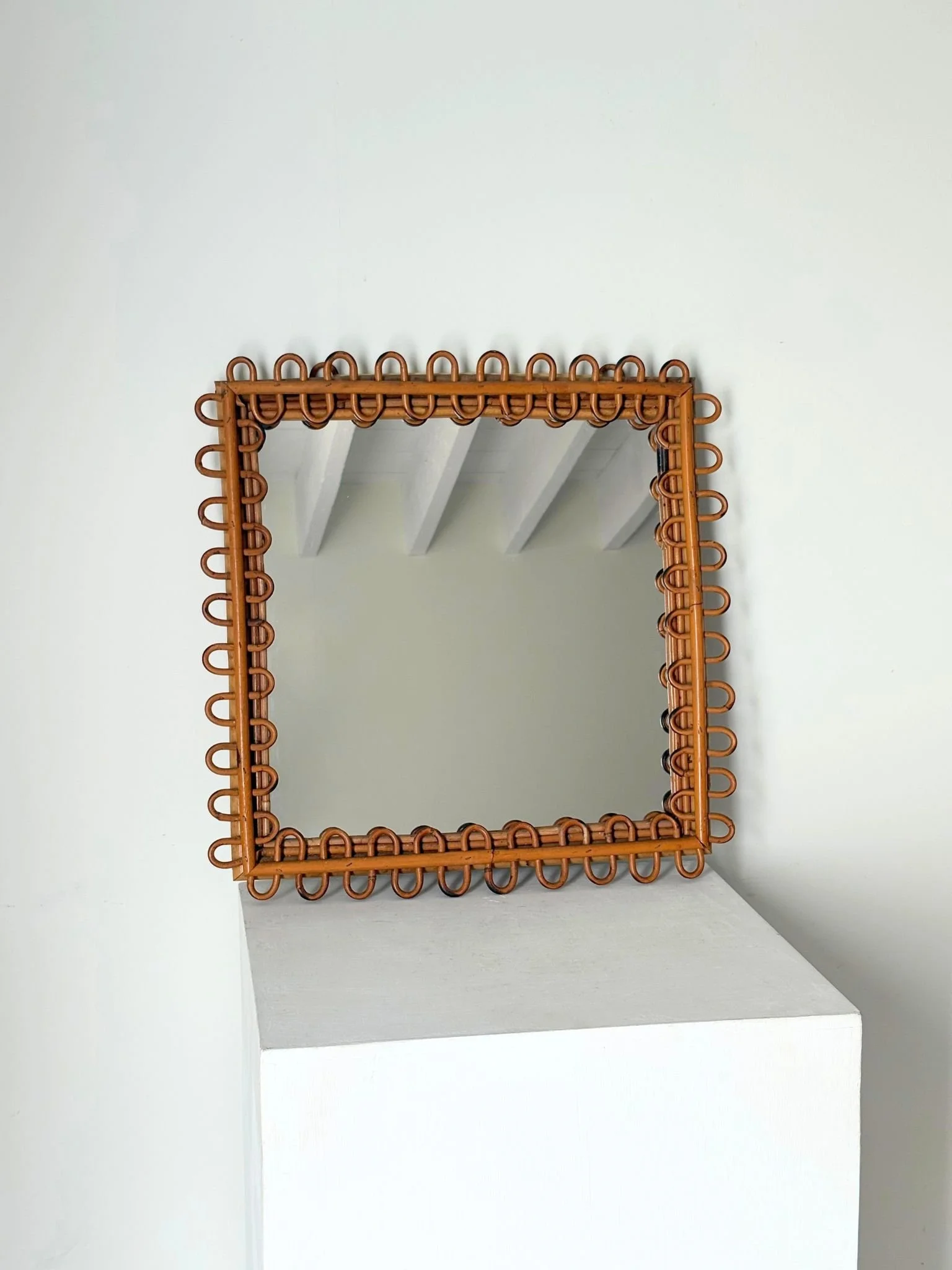 Mid Century Italian Franco Albini Wiggly Bamboo Wall Mirror - Bureau Bruton Antiques and Vintage