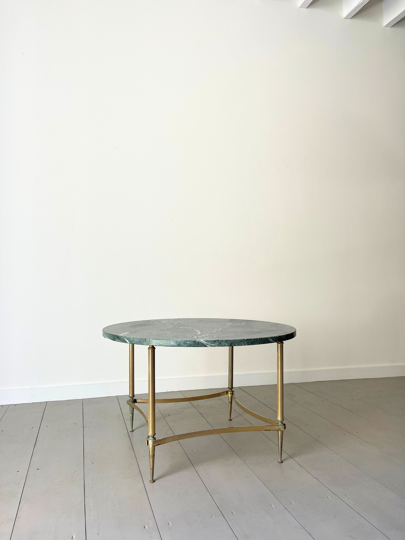Green Marble Top Neoclassical Coffee Table With Brass Legs - Bureau Bruton Design and Antique Shop and Sourcing Service