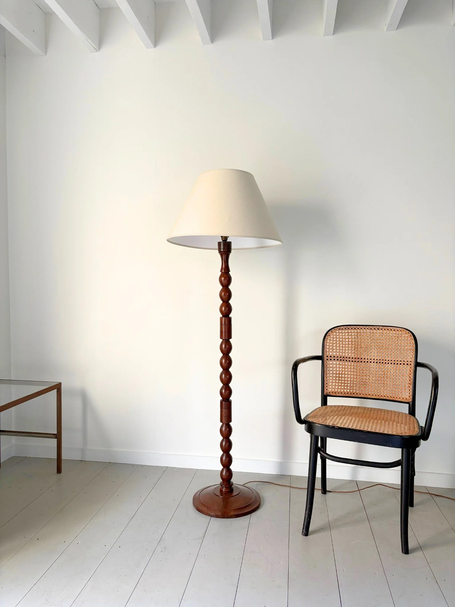 Turned Wood Geometric Floor Lamp - Bureau Bruton Antiques and Vintage Design