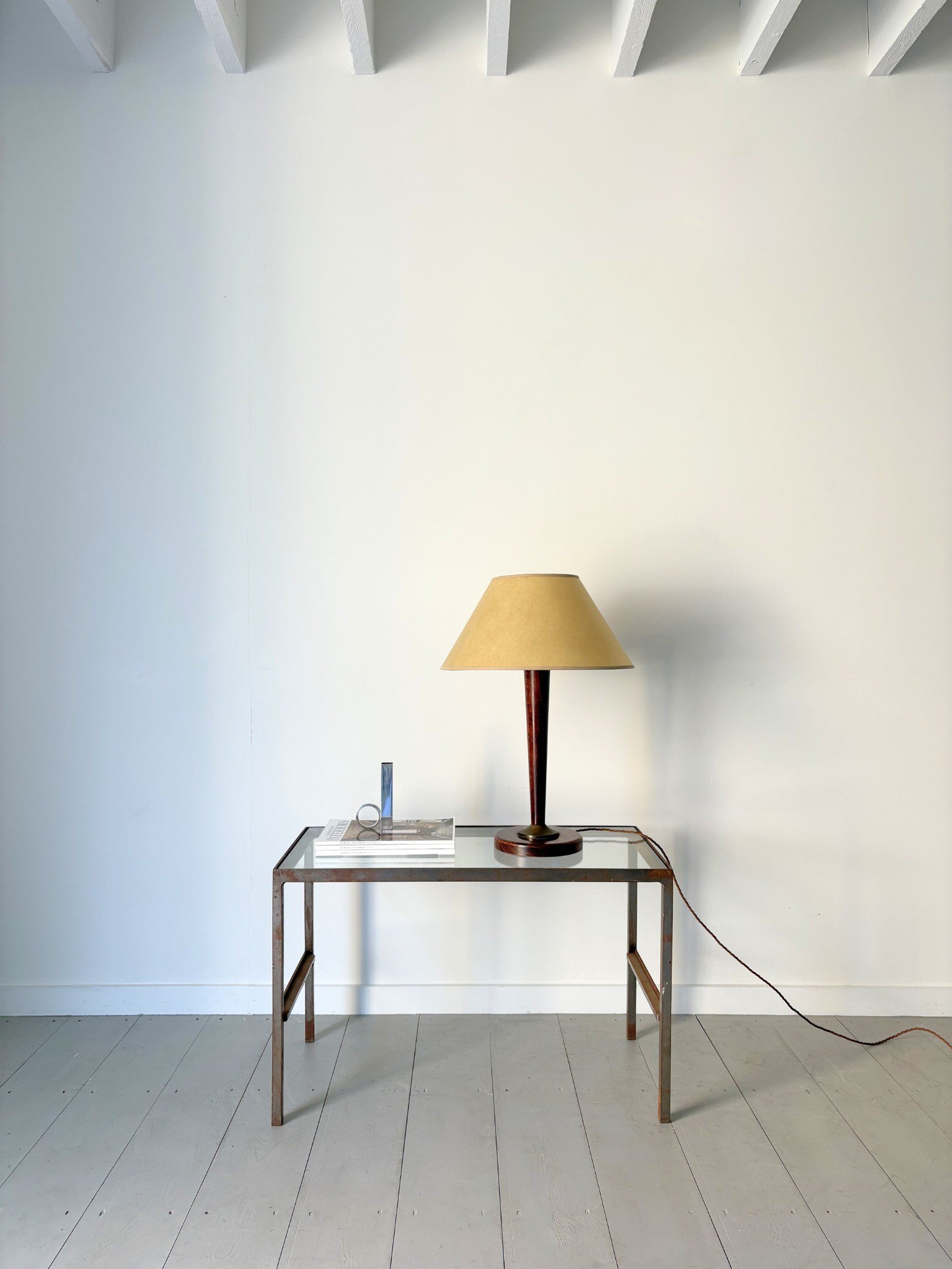 Art Deco Vintage Table Lamp, paired here with a Minimalist Geometric Silver Plate Bud Vase - Bureau Bruton