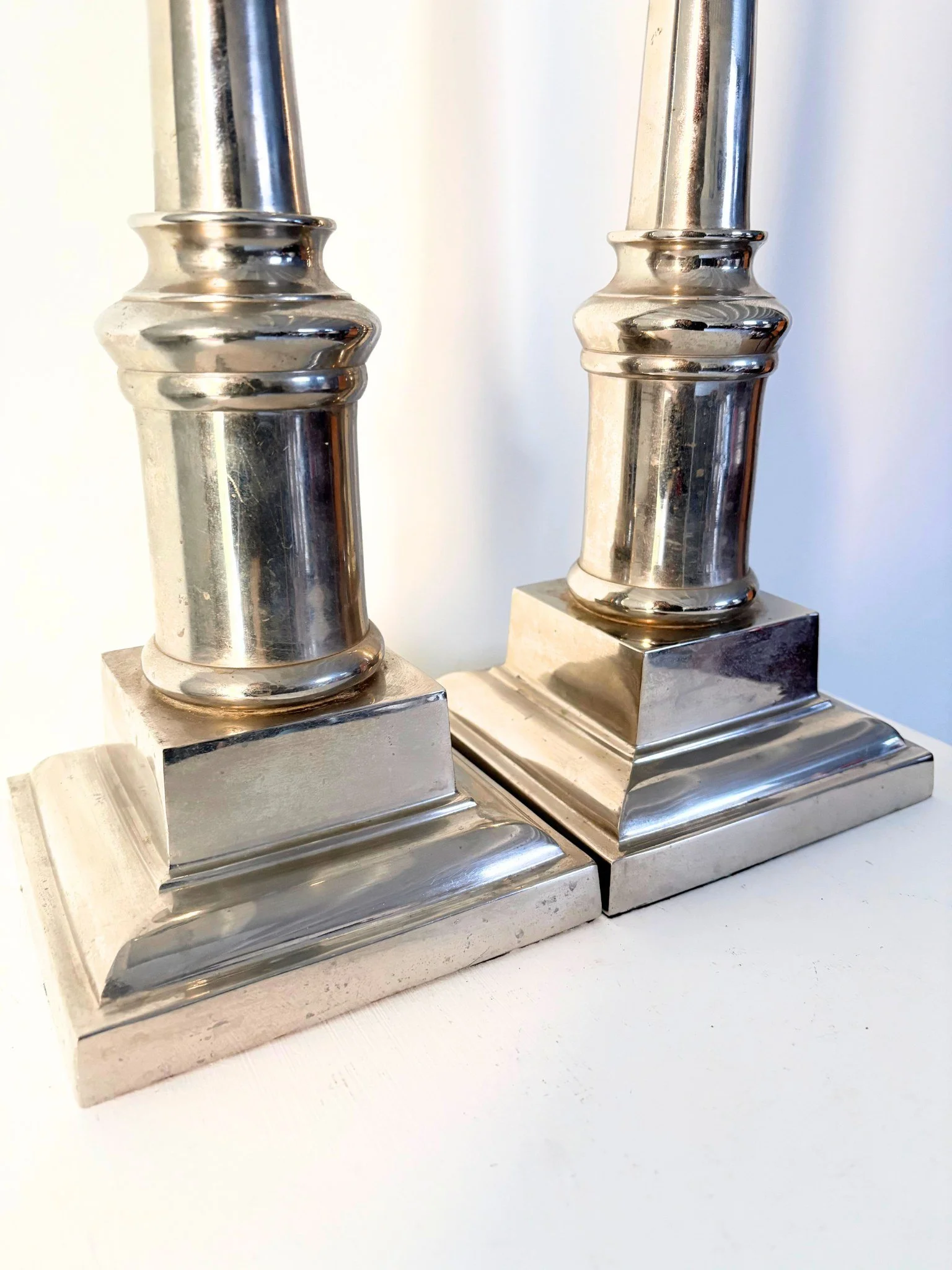Pair Tall Chrome Lamps