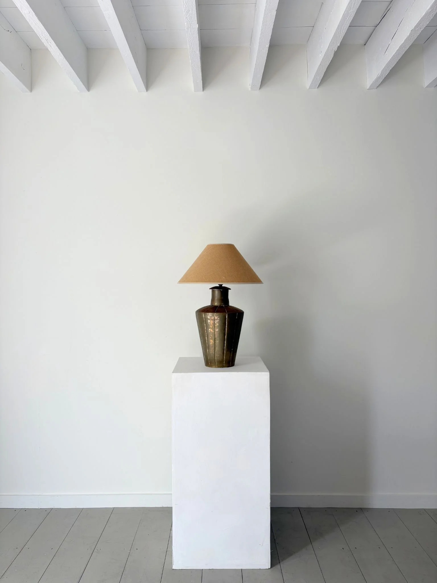 20th Century Panelled Indian Brass Table Lamp - Bureau Bruton Vintage and Antique Shop