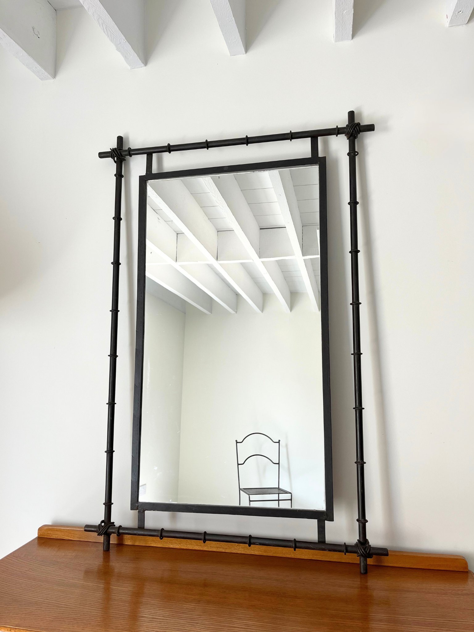 Large Vintage Metal Wall Mirror With Faux Bamboo Detailing - Bureau Bruton