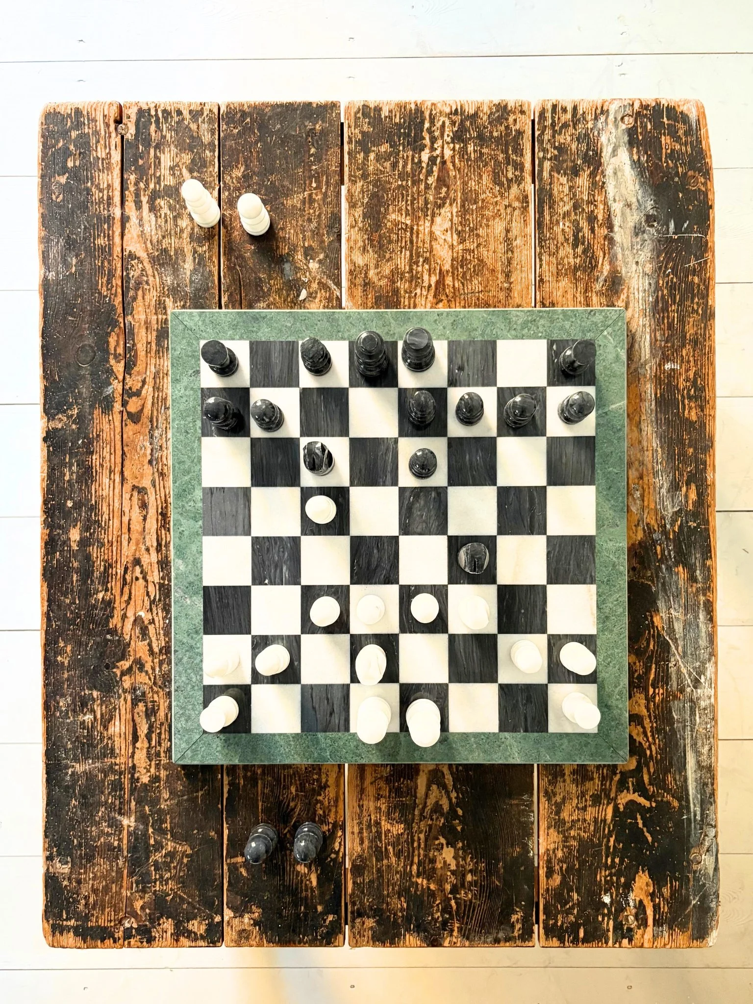 Green Marble Chess Set - Bureau Bruton Antiques and Vintage Shop and Sourcing