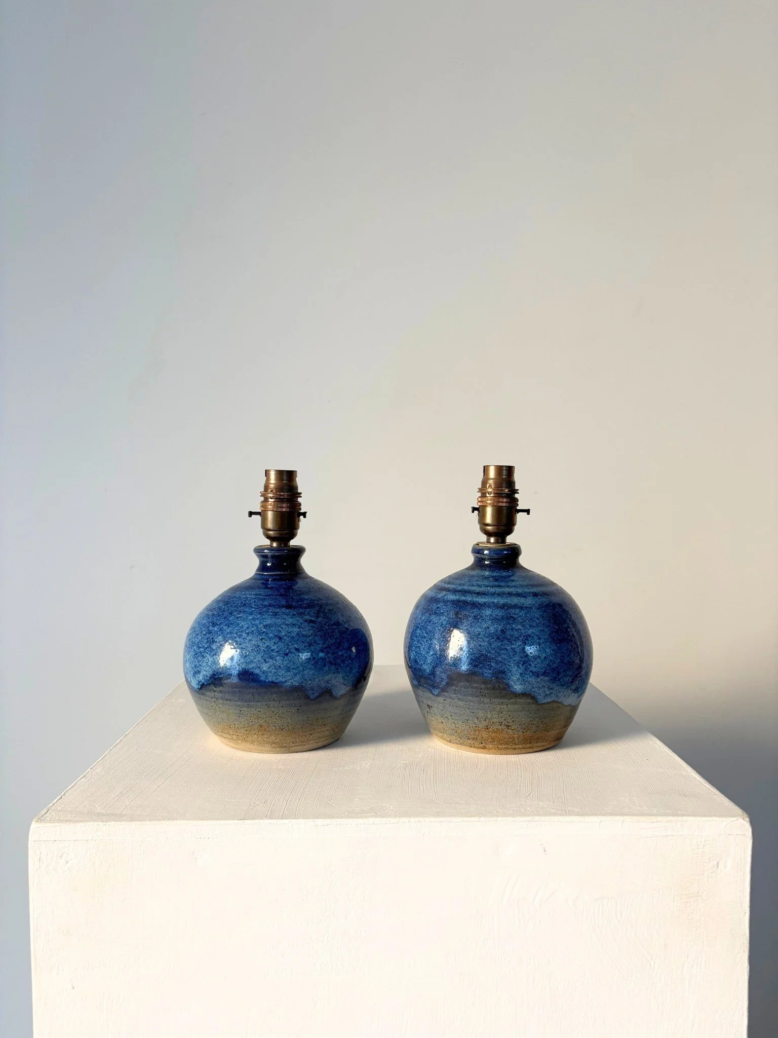 Pair of French Studio Pottery Table Lamps In Blue - Bureau Bruton