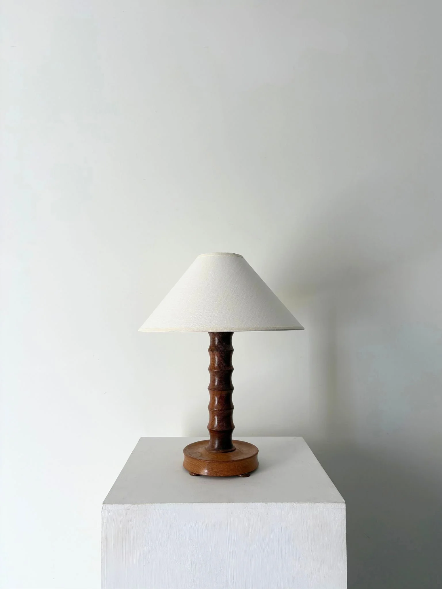 Charles Dudouyt Style French 20th Century Turned Wooden Lamp - Bureau Bruton Antiques and Vintage