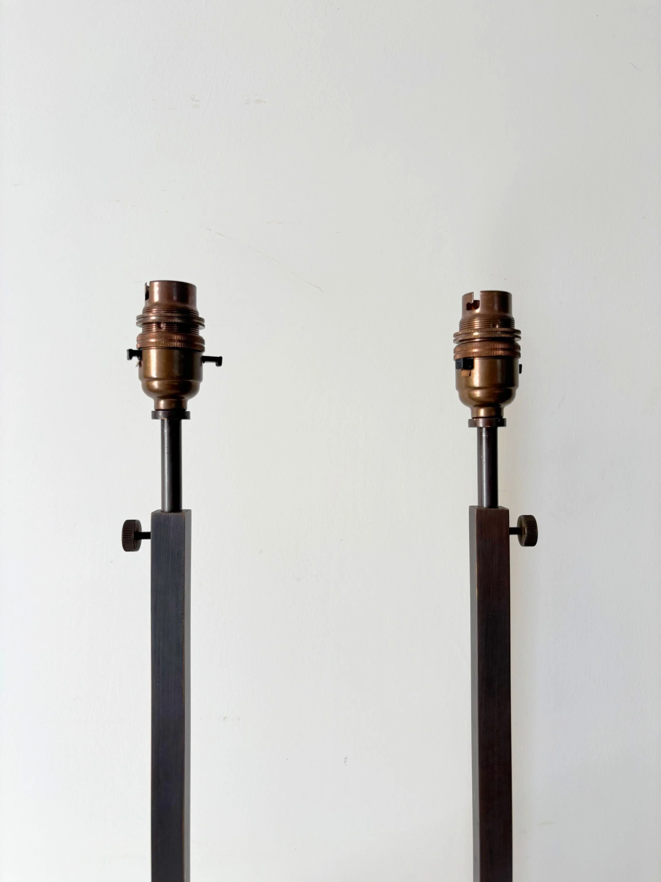 Pair of Minimal Belgian Bronzed Metal Lamps - Bureau Bruton Antique and Vintage Shop
