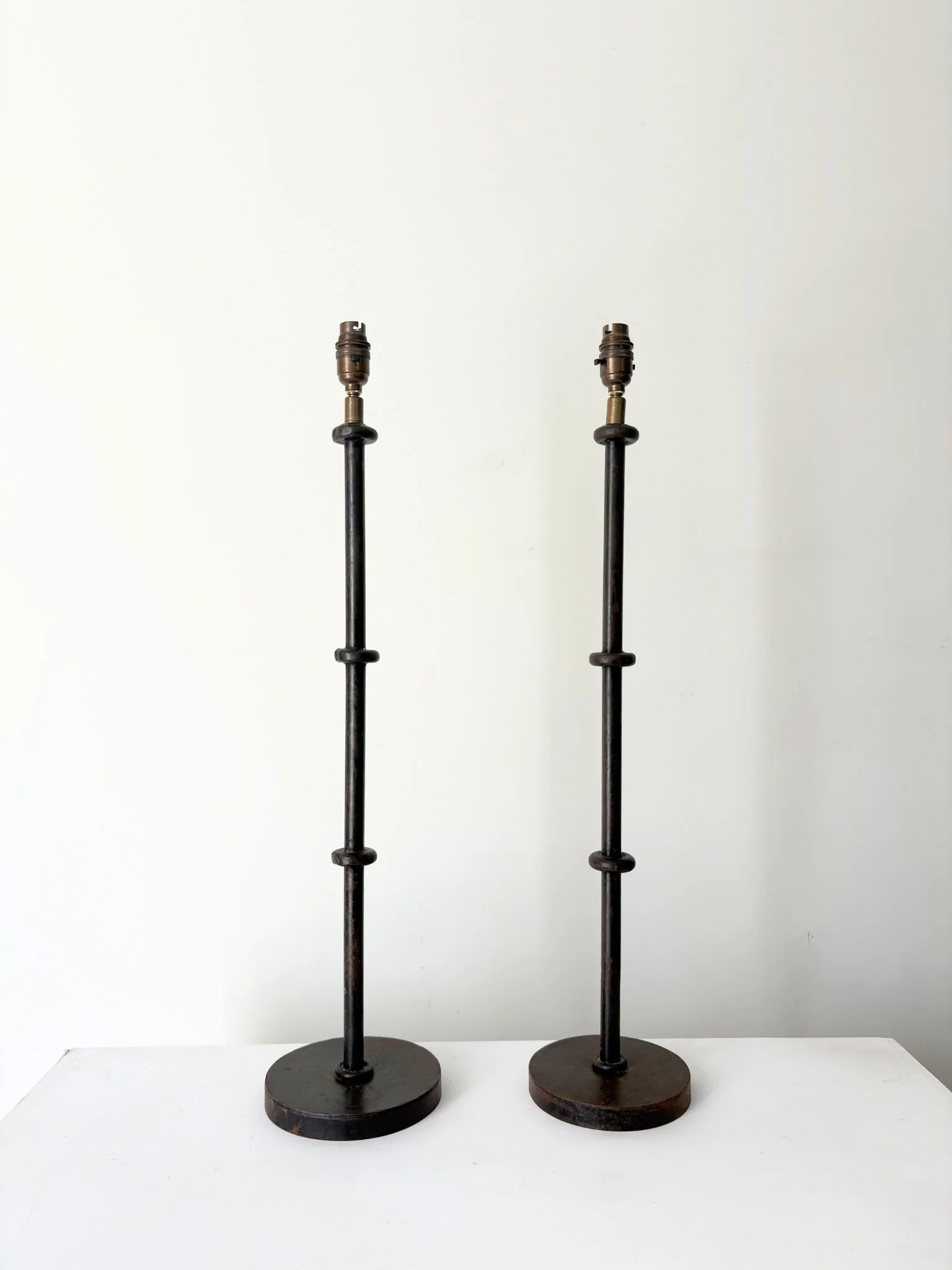 Elegant Slim Stem French Turned Metal Table Lamps - Bureau Bruton