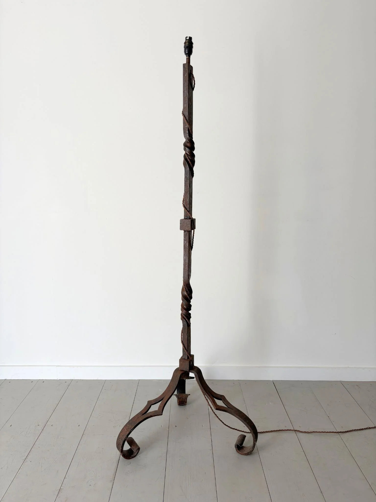 French Forged Iron Floor Lamp With Barley Twist Stem