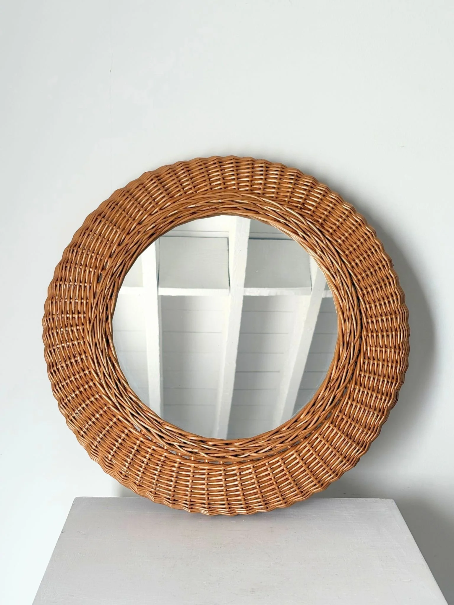 Round Vintage Woven Wicker Mirror - Bureau Bruton Antiques and Design Shop