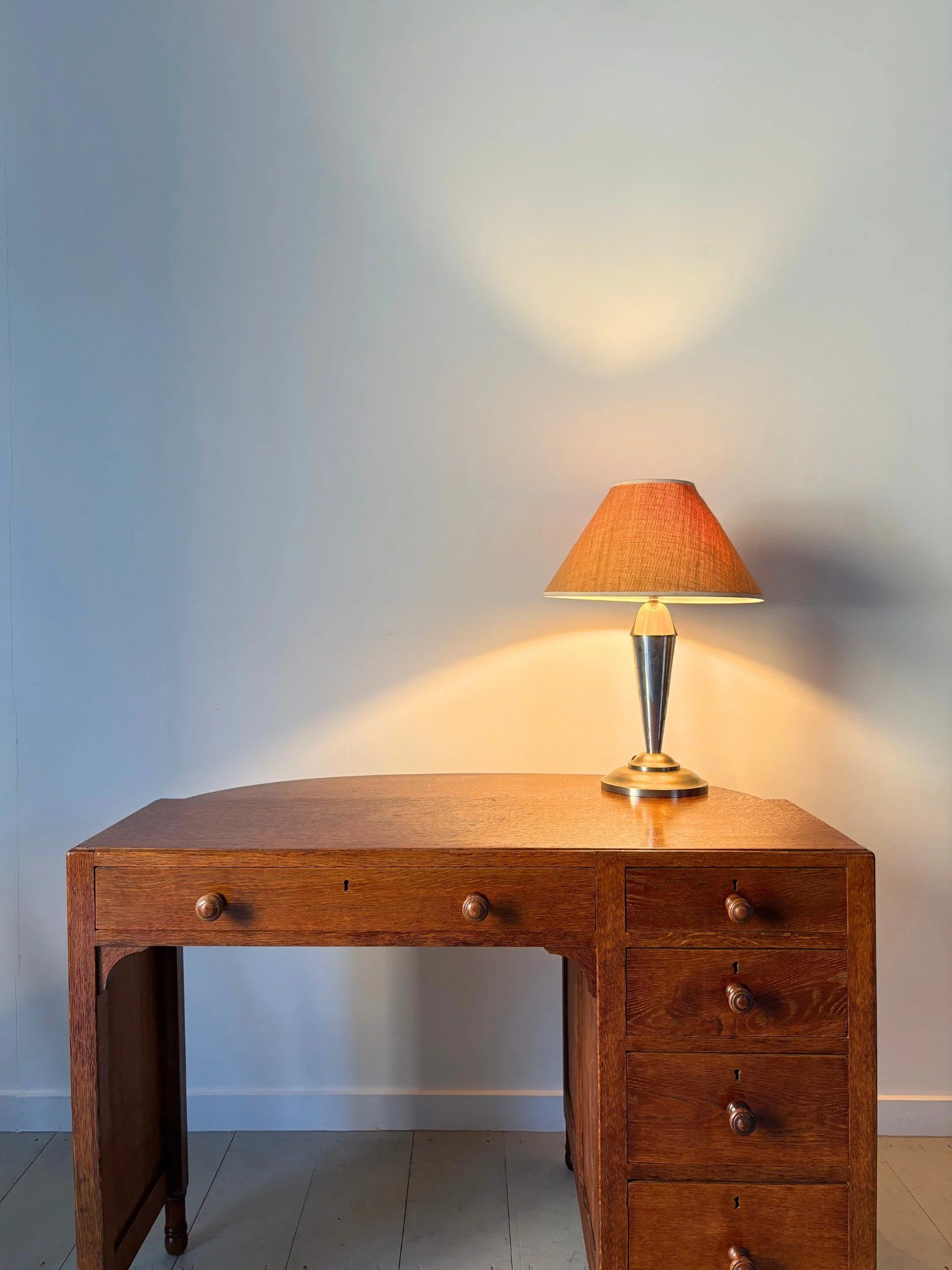Art Deco Writing Desk In Solid Oak, Heals of London - Bureau Bruton