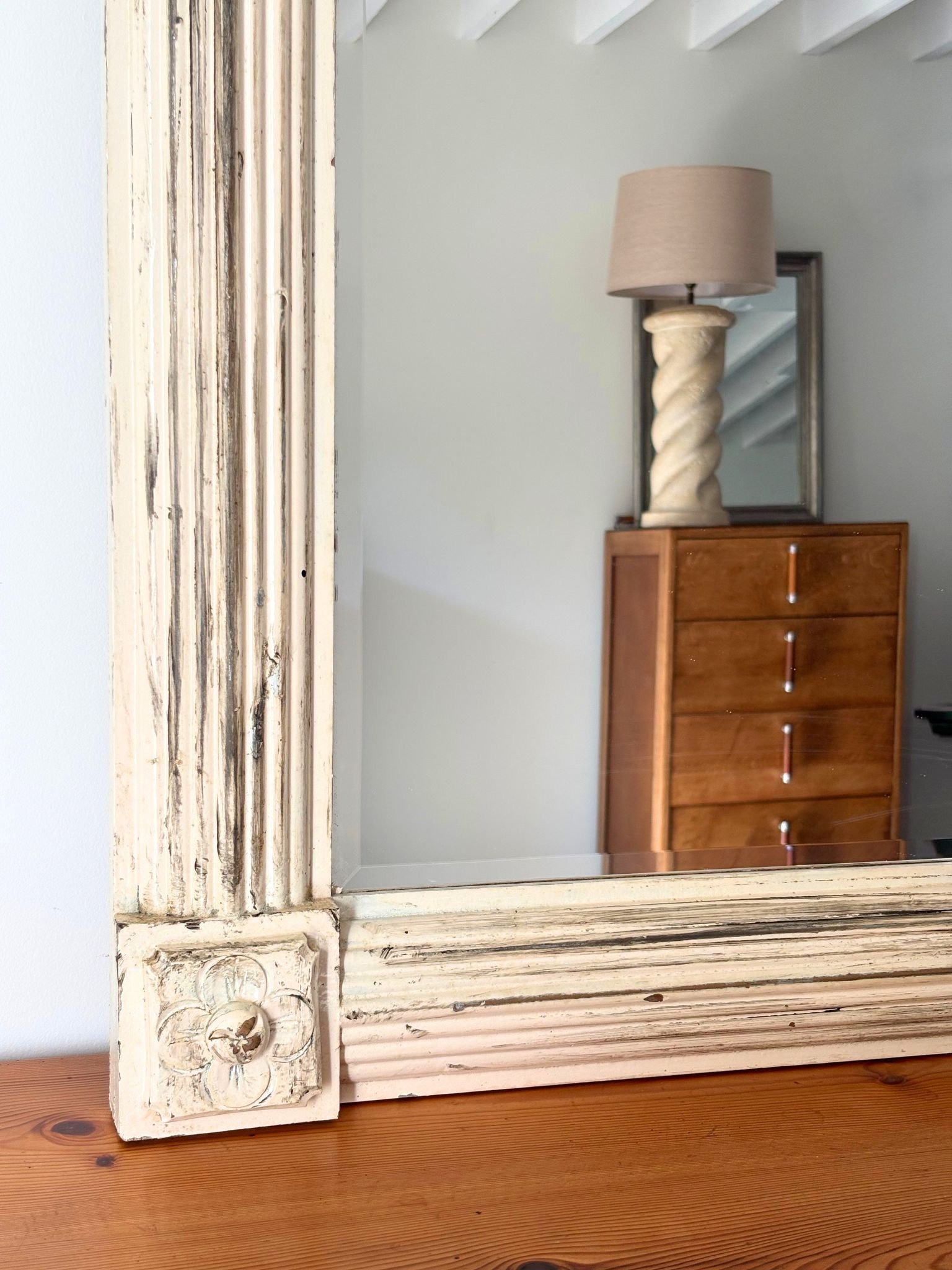 Large Neoclassical Vintage Reeded Wall Mirror